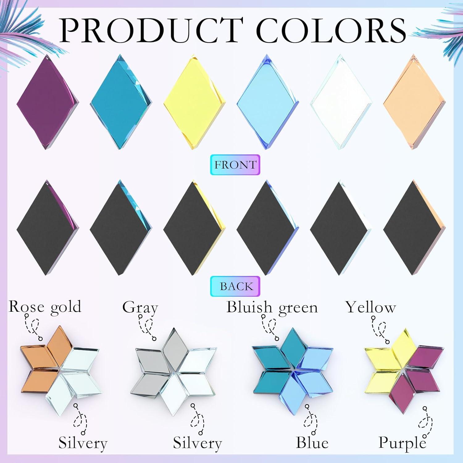 Vicenpal 300 Piezas Azulejos Mosaico Espejo Diamante 1.1x2 cm