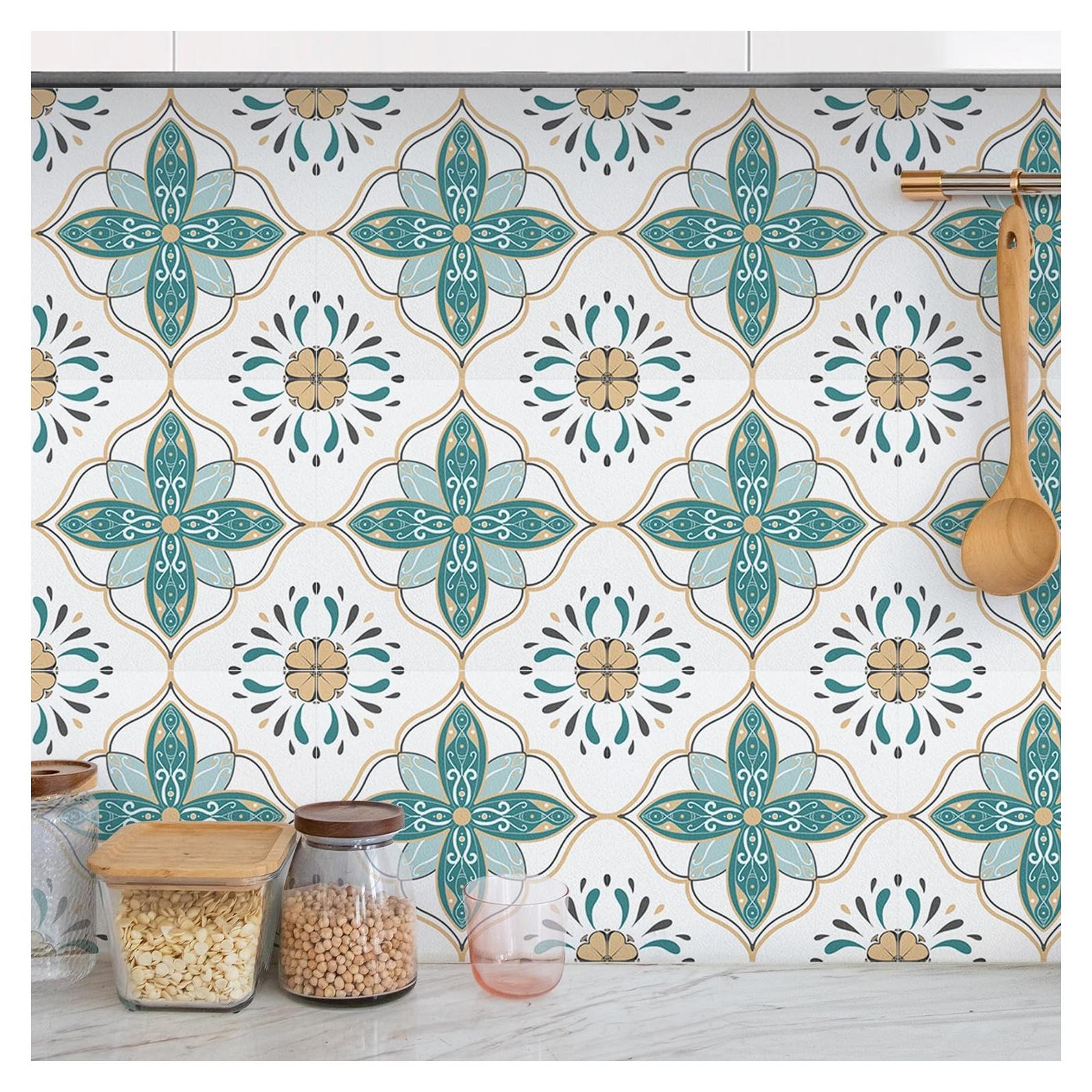 Calcomanías de Azulejos Floral Vintage AM AMAONM 20x20cm 10pcs