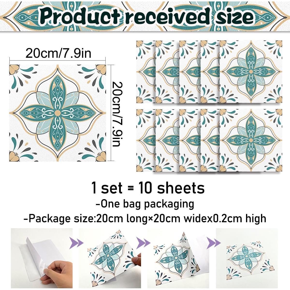 Calcomanías de Azulejos Floral Vintage AM AMAONM 20x20cm 10pcs