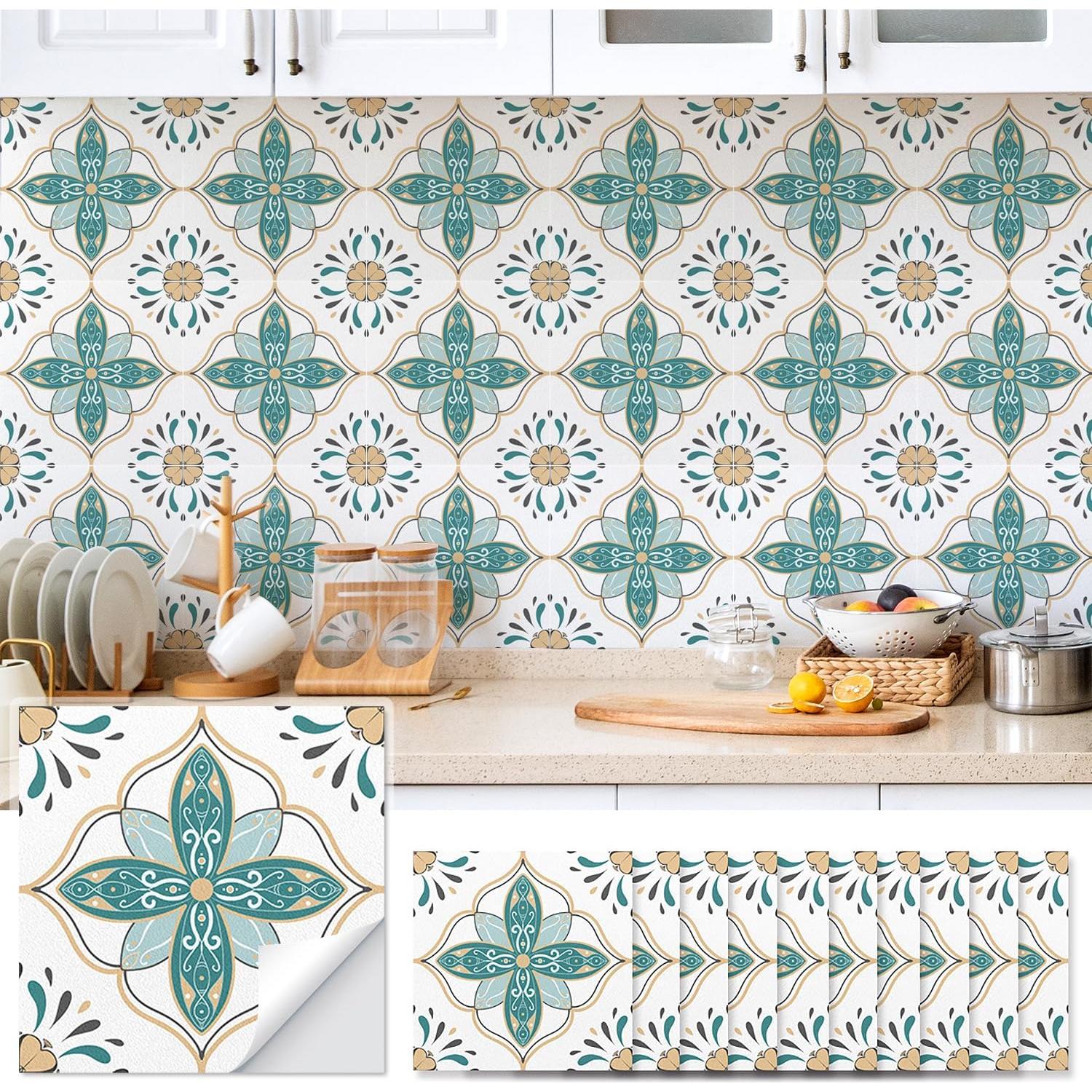 Calcomanías de Azulejos Floral Vintage AM AMAONM 20x20cm 10pcs