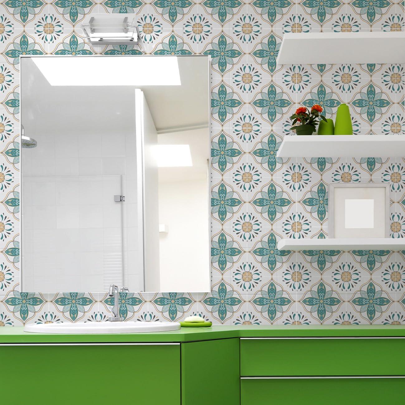 Calcomanías de Azulejos Floral Vintage AM AMAONM 20x20cm 10pcs