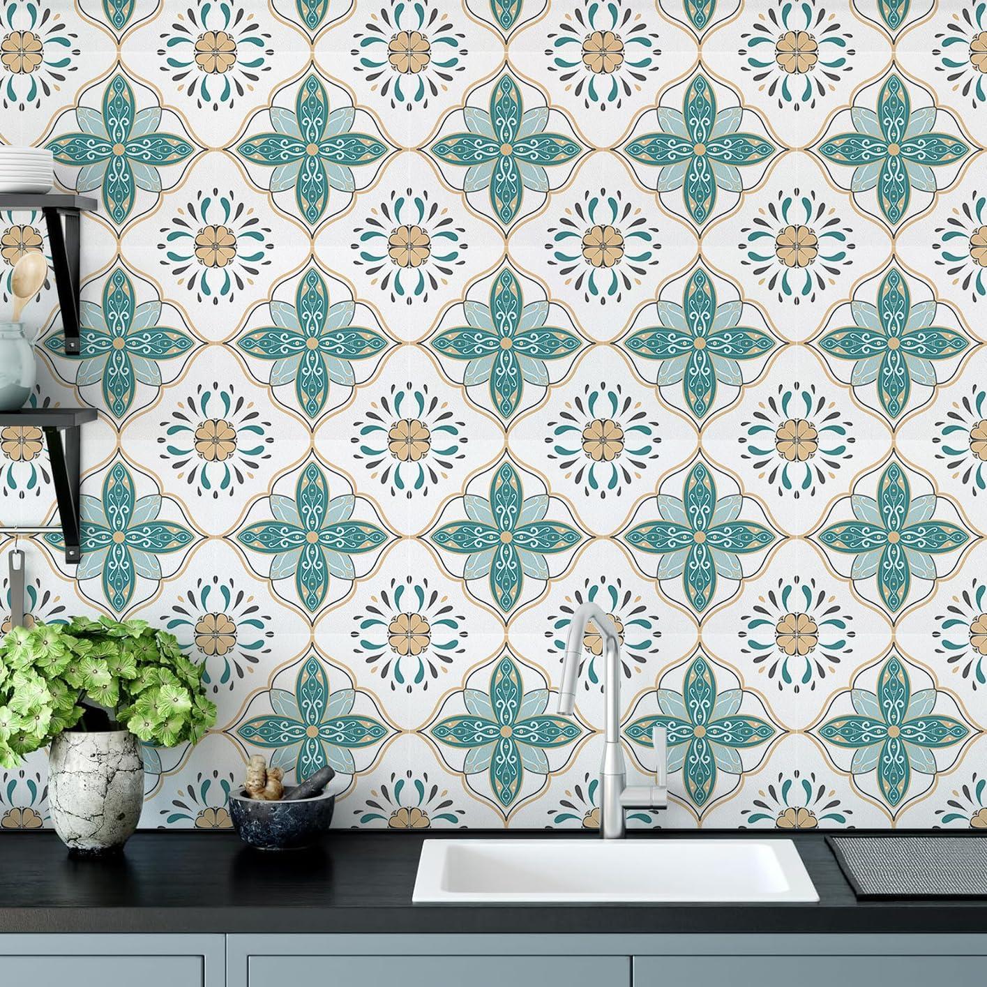 Calcomanías de Azulejos Floral Vintage AM AMAONM 20x20cm 10pcs