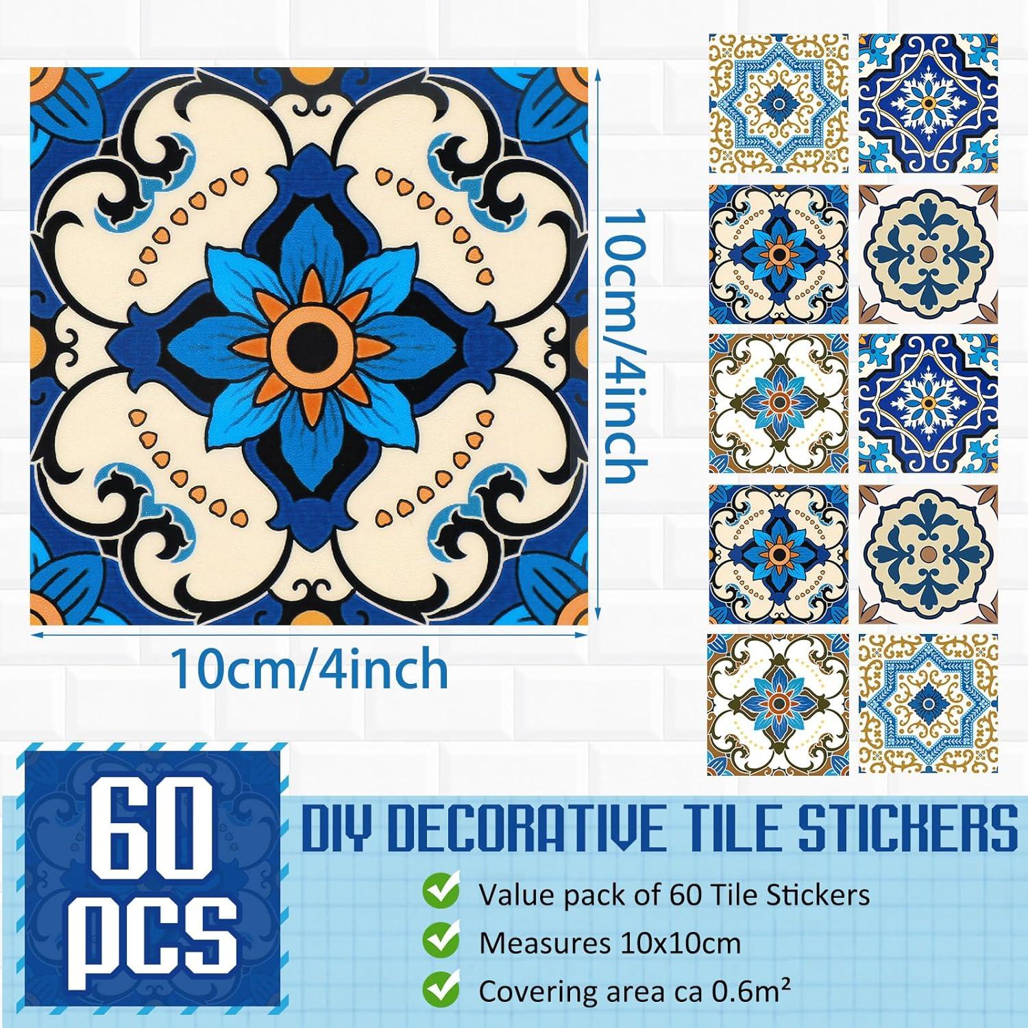 Azulejos Talavera Adhesivos PVC 60 Piezas 10x10 cm Honoson