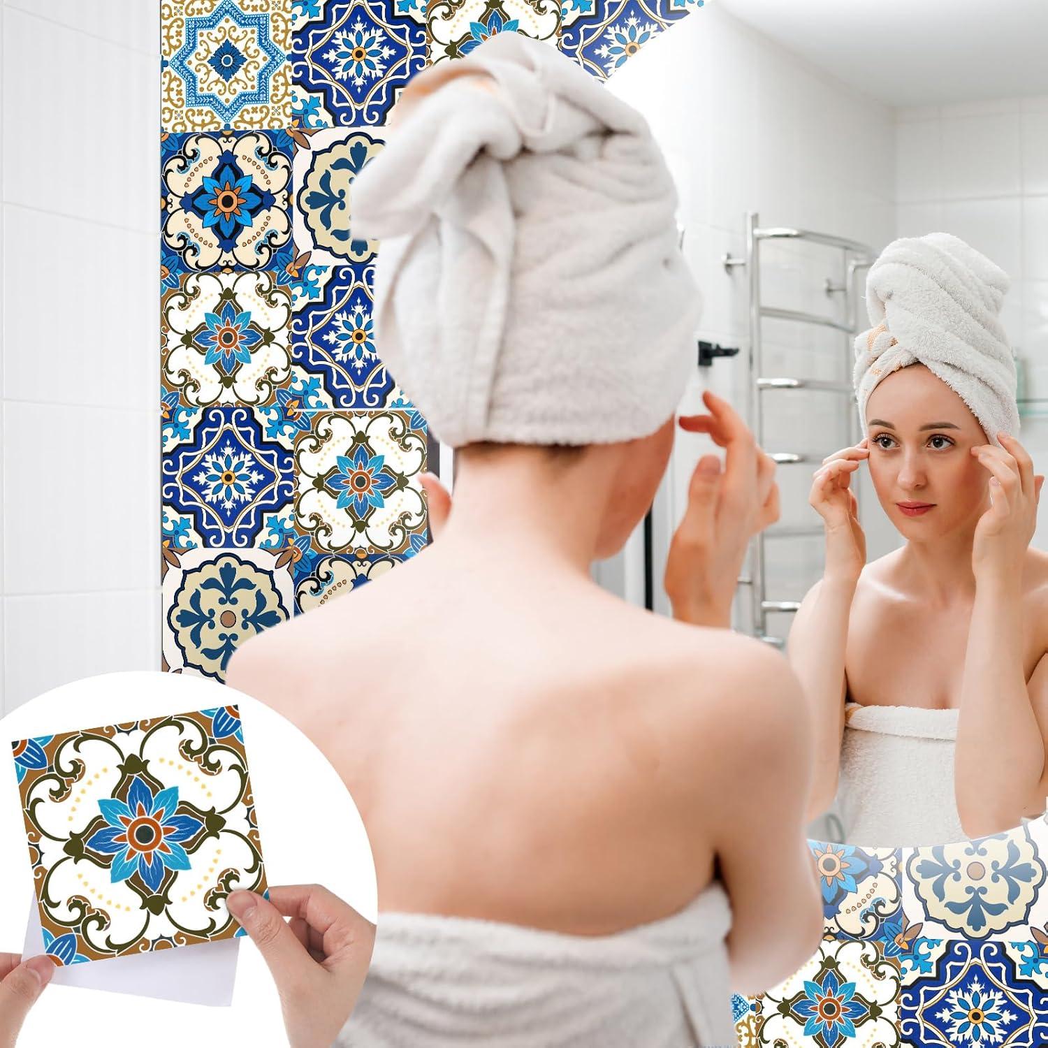 Azulejos Talavera Adhesivos PVC 60 Piezas 10x10 cm Honoson