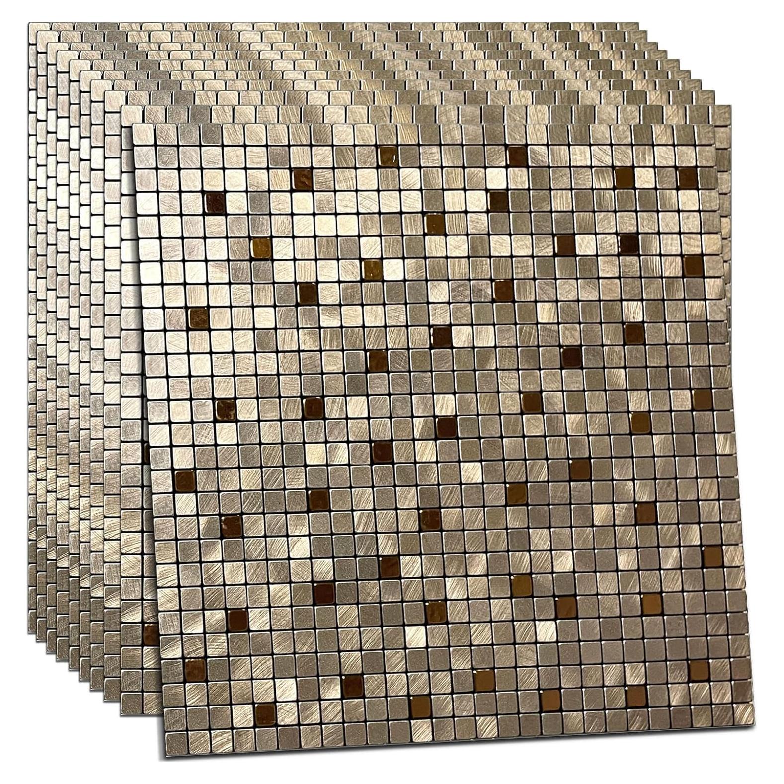 Paneles de Azulejos Autoadhesivos XUANINY 10 Piezas 29x29cm Bronce