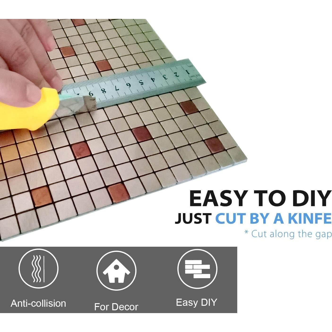 Paneles de Azulejos Autoadhesivos XUANINY 10 Piezas 29x29cm Bronce