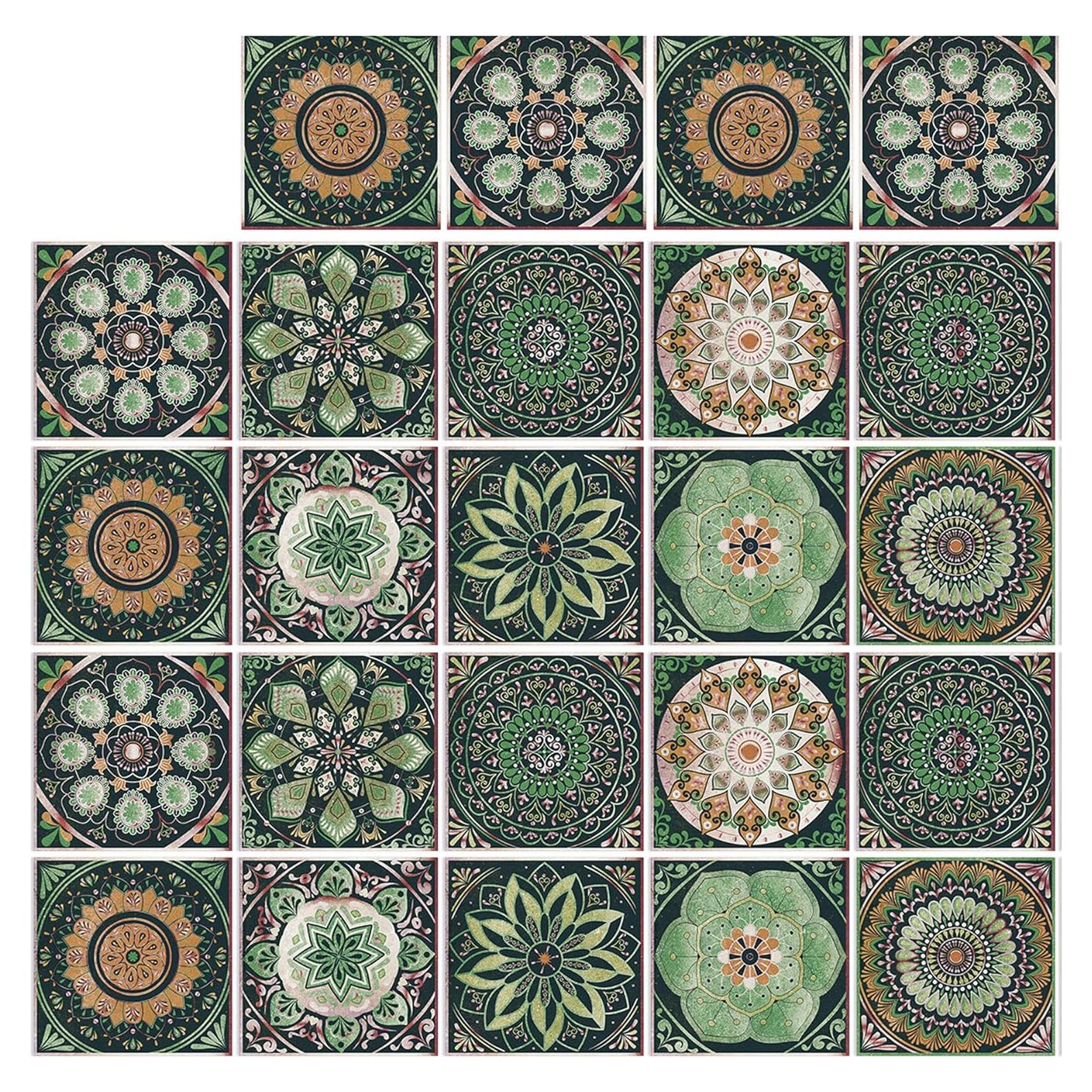 24 Calcomanías de Azulejos GULELAYAR 15x15 cm Estilo Mandala