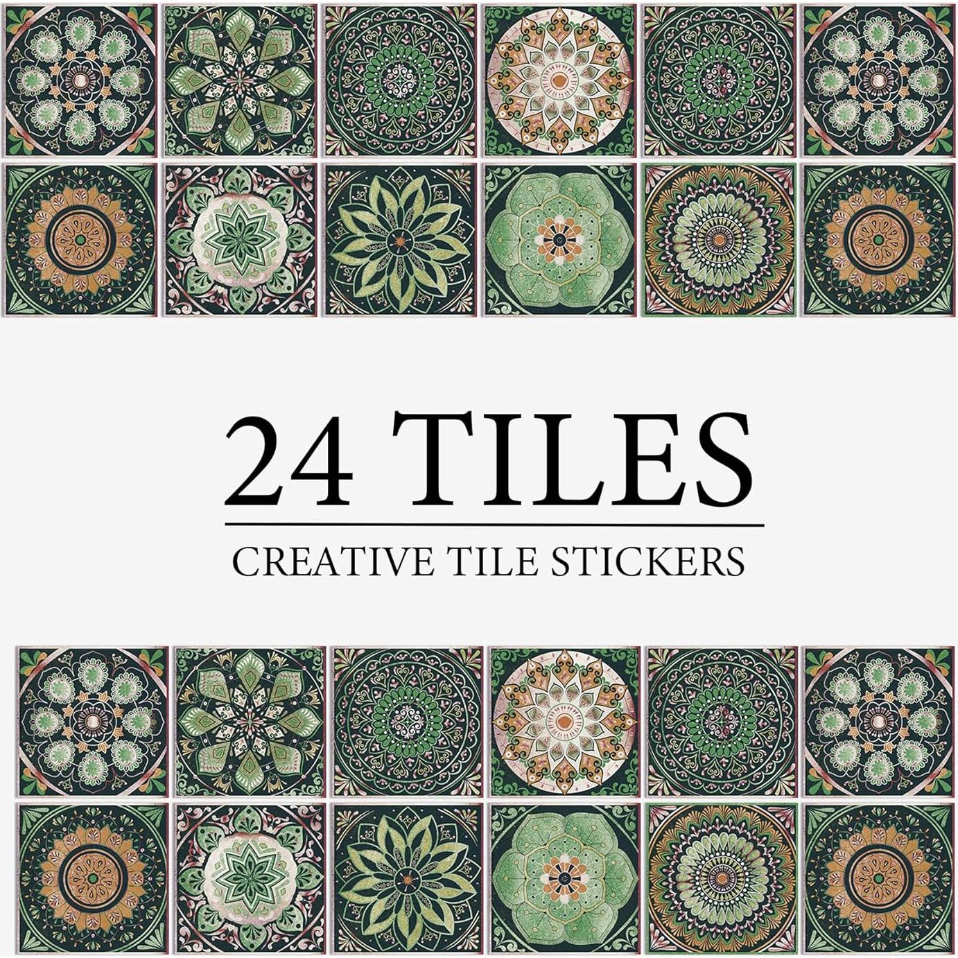 24 Calcomanías de Azulejos GULELAYAR 15x15 cm Estilo Mandala