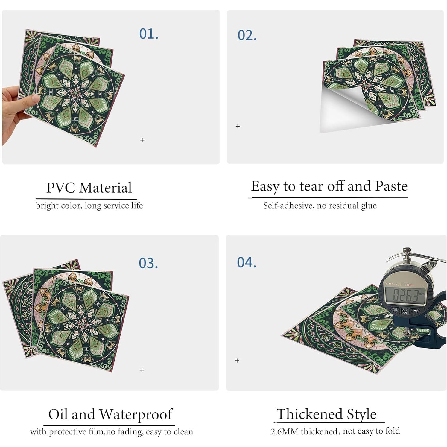 24 Calcomanías de Azulejos GULELAYAR 15x15 cm Estilo Mandala