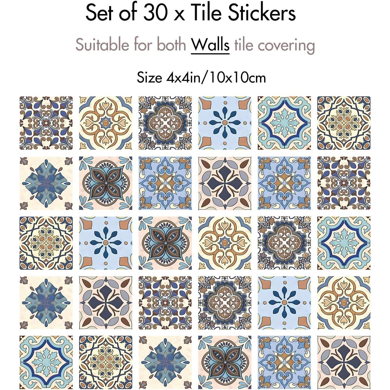 Pegatinas de Azulejos Marroquíes 30-Pack - Vinilo Impermeable 10x10 cm
