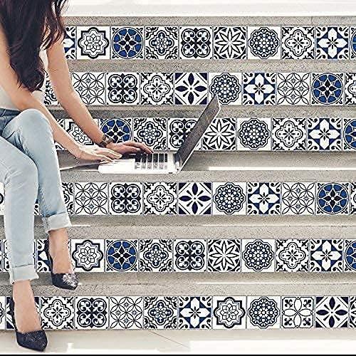 WALPLUS 24pcs 6" Peel and Stick Vinyl Backsplash Tiles Stickers Tile Paint Removable Waterproof Self-Adhesive Decals Vinyl Home Kitchen Bathroom Spring Easter Decoration (Spanish & Moroccan Blue)