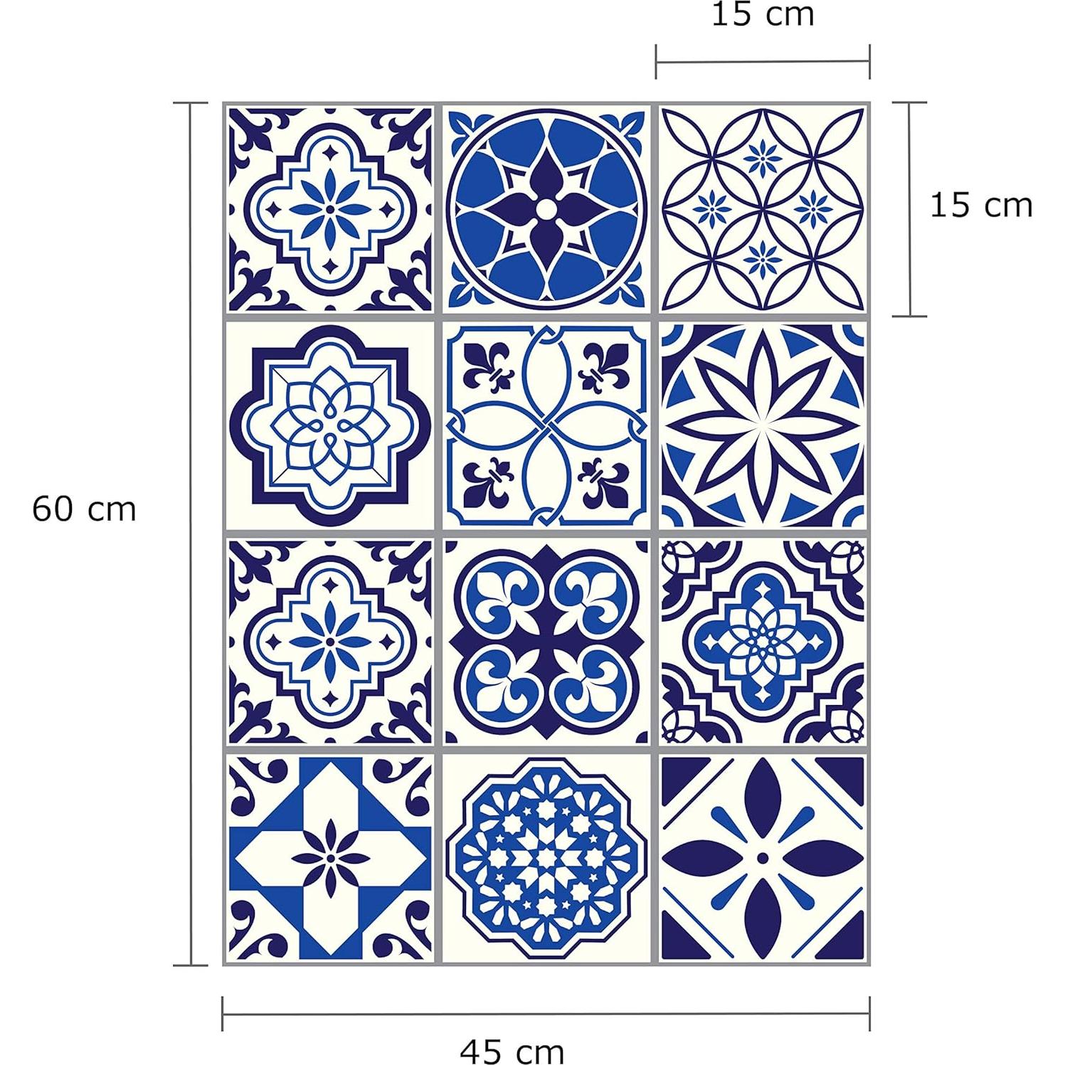 WALPLUS 24pcs 6" Peel and Stick Vinyl Backsplash Tiles Stickers Tile Paint Removable Waterproof Self-Adhesive Decals Vinyl Home Kitchen Bathroom Spring Easter Decoration (Spanish & Moroccan Blue)