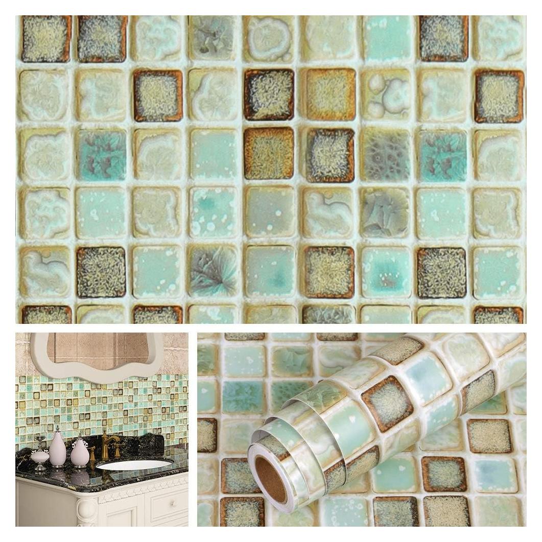 Papel Tapiz Autoadhesivo Livelynine Verde Mosaico 40.1x200 cm