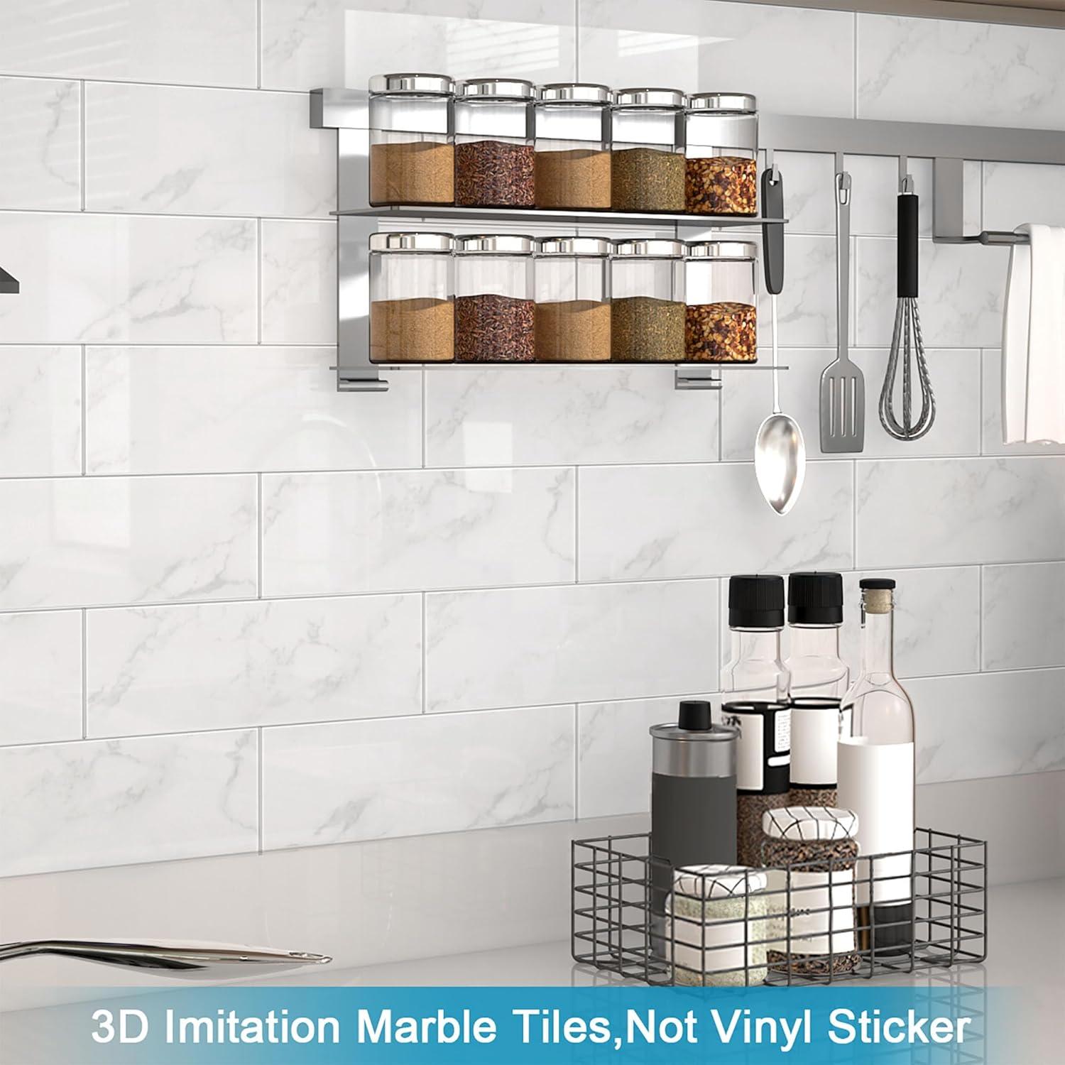 BeNice Azulejos Autoadhesivos de Mármol Carrara Blanco 16 Piezas