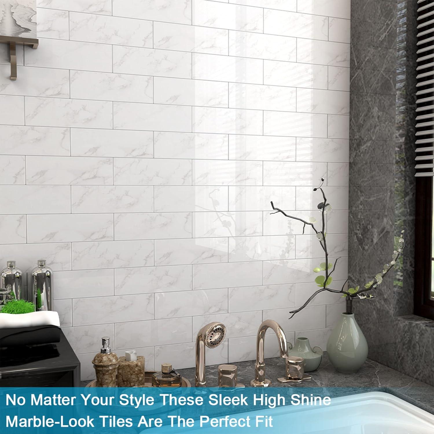 BeNice Azulejos Autoadhesivos de Mármol Carrara Blanco 16 Piezas