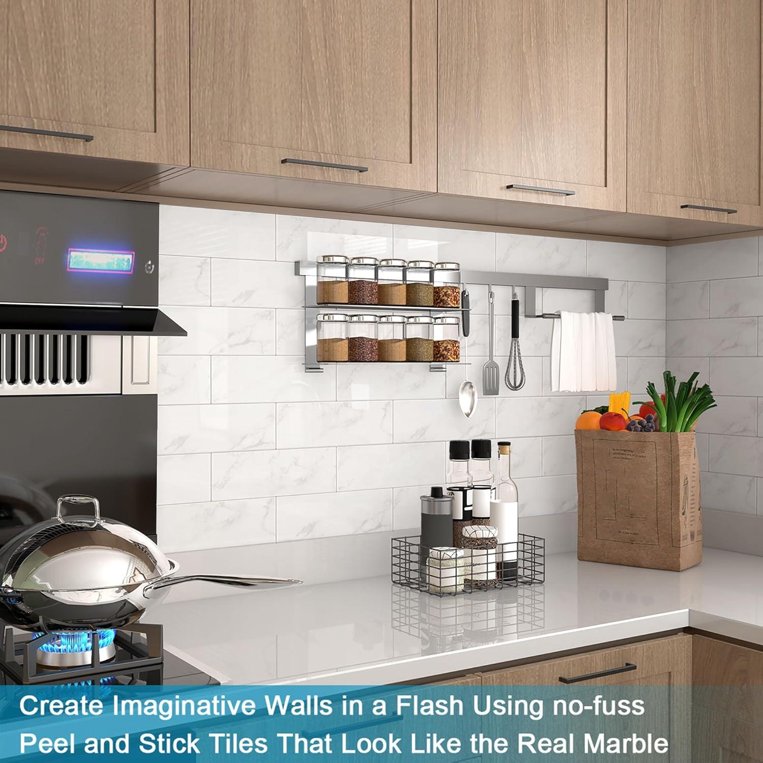 BeNice Azulejos Autoadhesivos de Mármol Carrara Blanco 16 Piezas