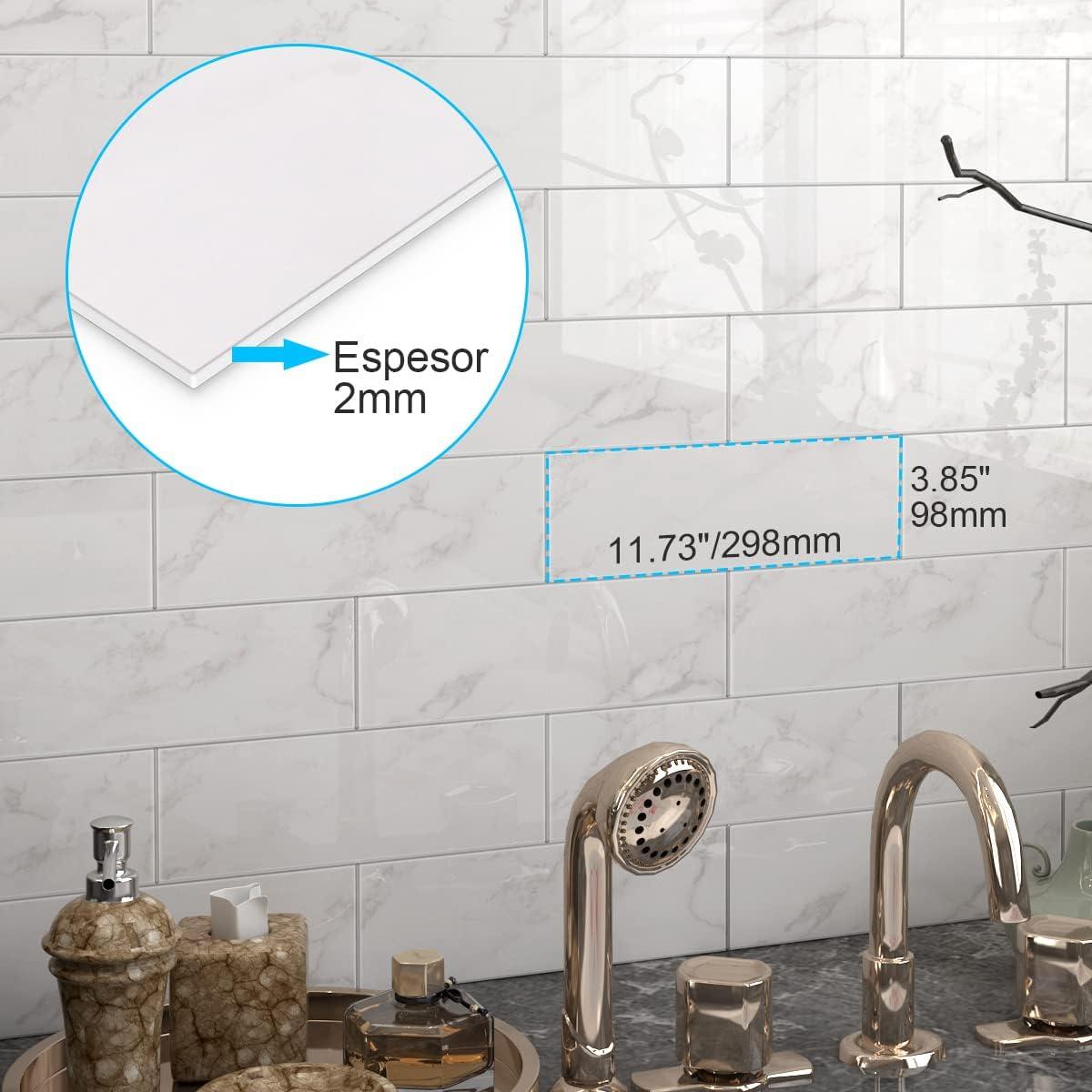 BeNice Azulejos Autoadhesivos de Mármol Carrara Blanco 16 Piezas