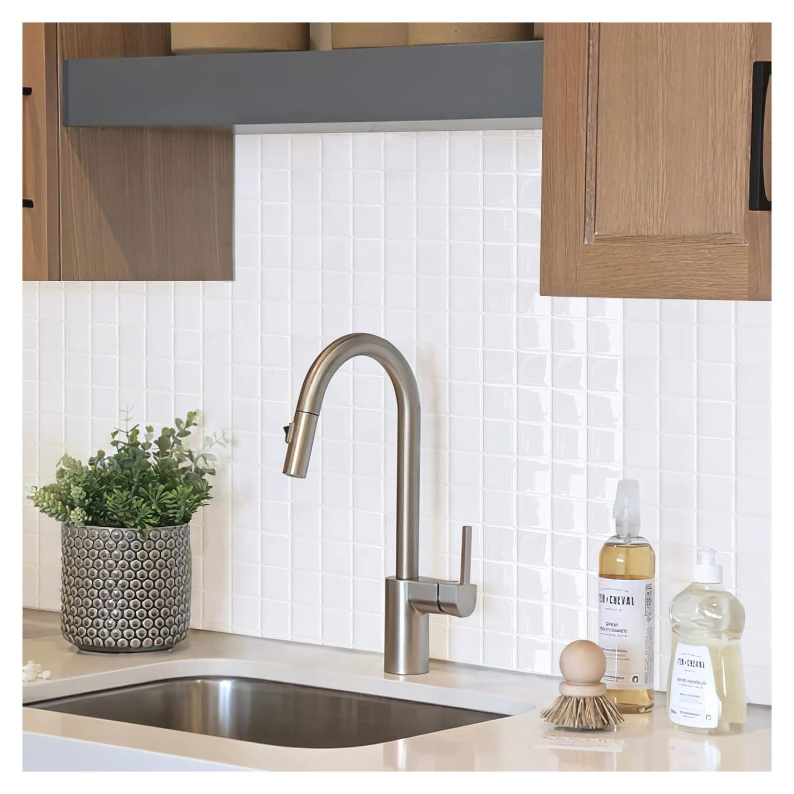 Alwayspon 10 Hojas Azulejos de Vinilo 3D Blancos 25.4x25.4cm