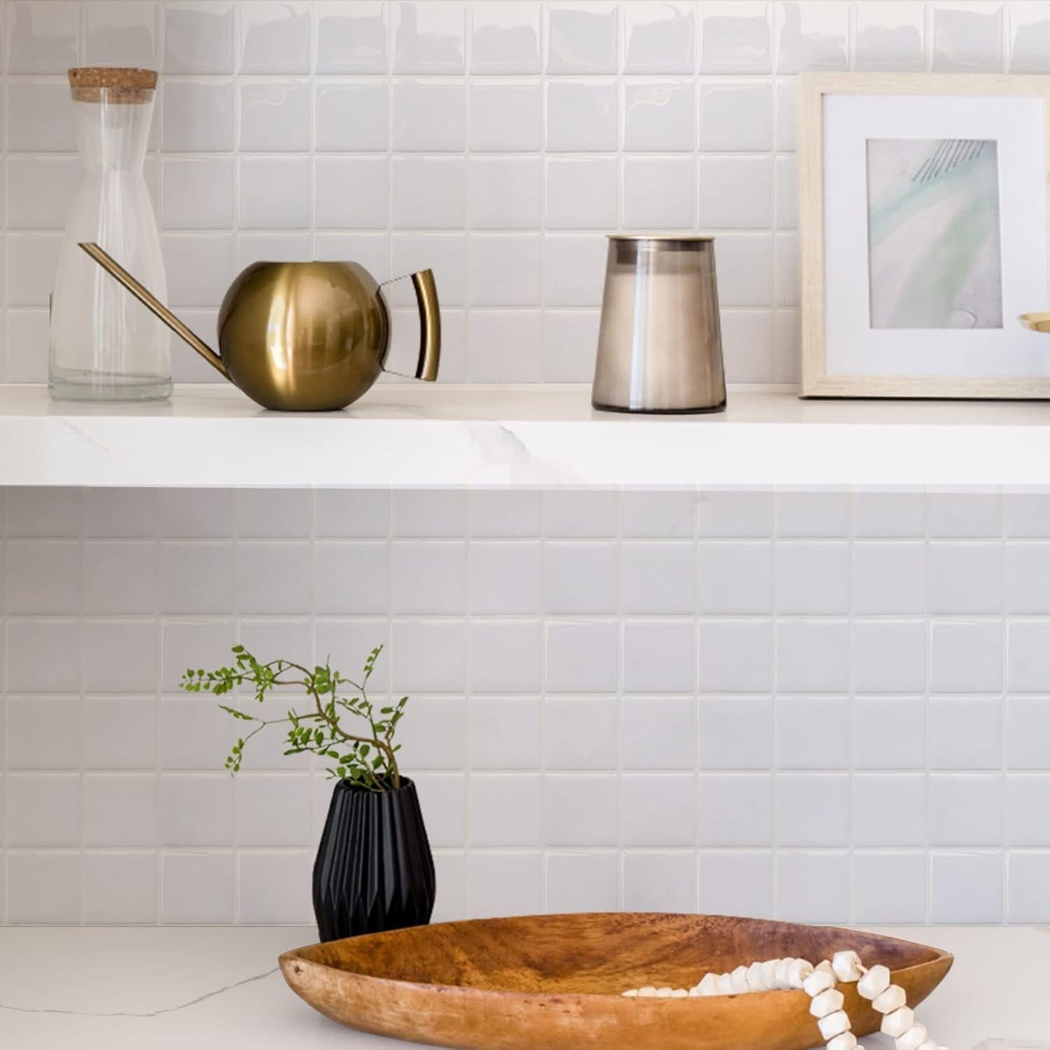 Alwayspon 10 Hojas Azulejos de Vinilo 3D Blancos 25.4x25.4cm