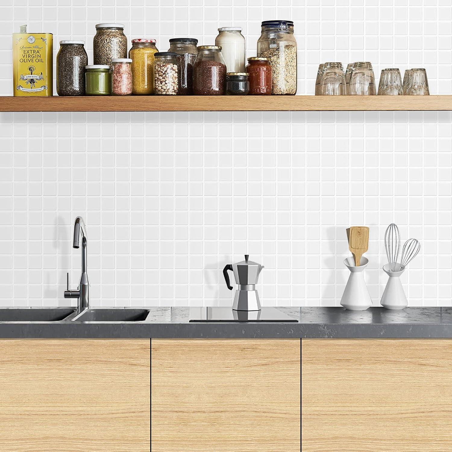 Alwayspon 10 Hojas Azulejos de Vinilo 3D Blancos 25.4x25.4cm