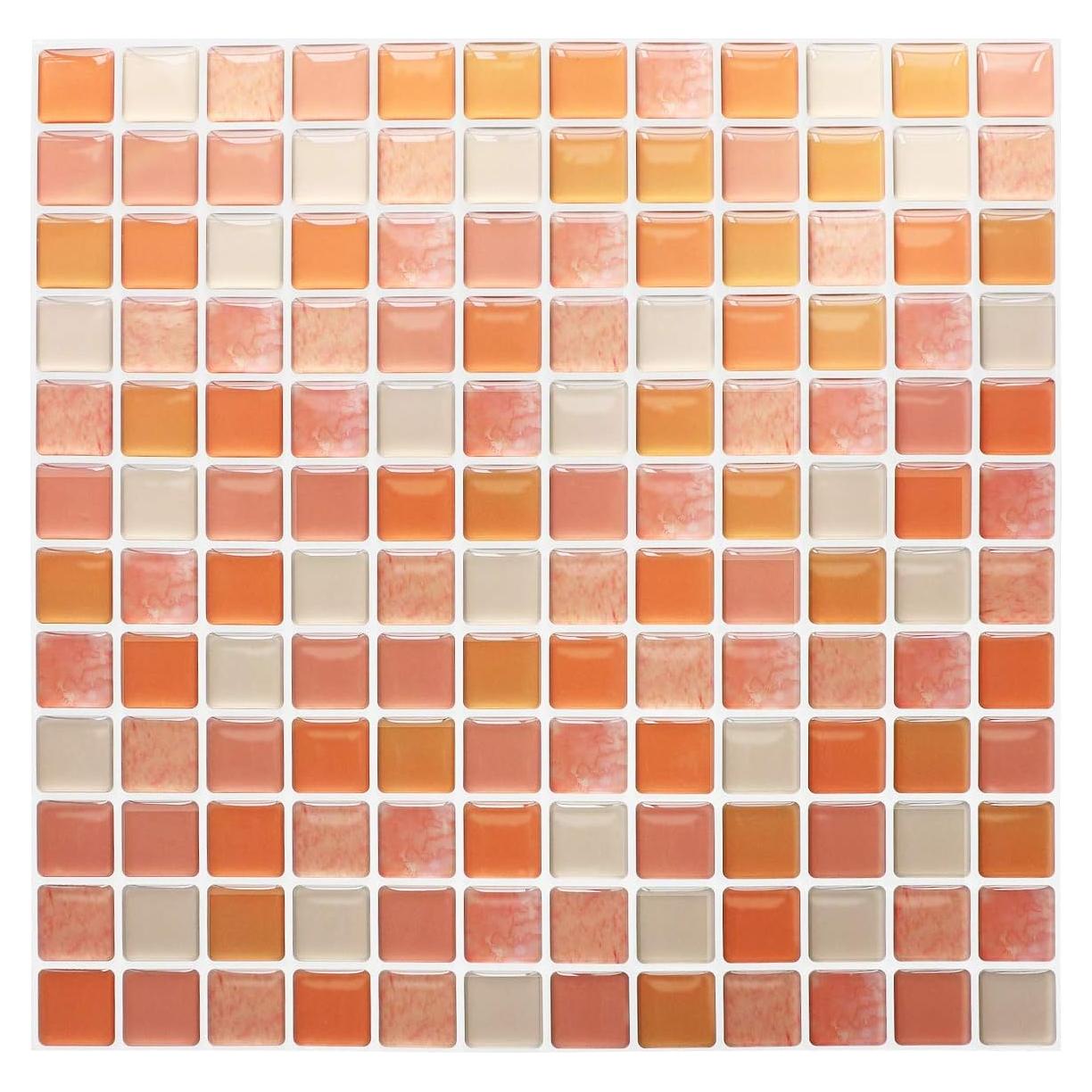 Azulejos Mosaico 3D Autoadhesivos Yoillione Naranja 23.6x23.6cm