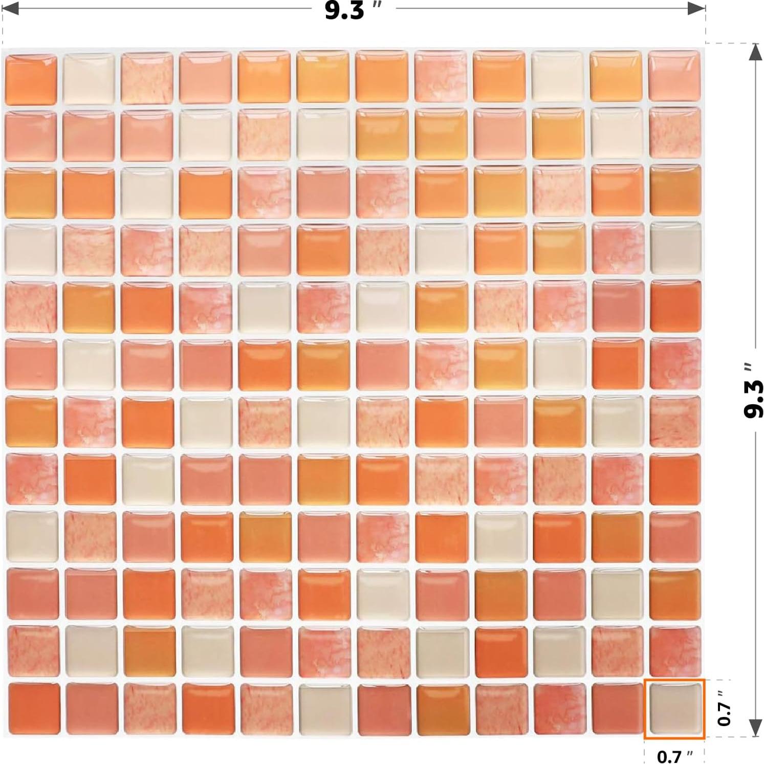 Azulejos Mosaico 3D Autoadhesivos Yoillione Naranja 23.6x23.6cm