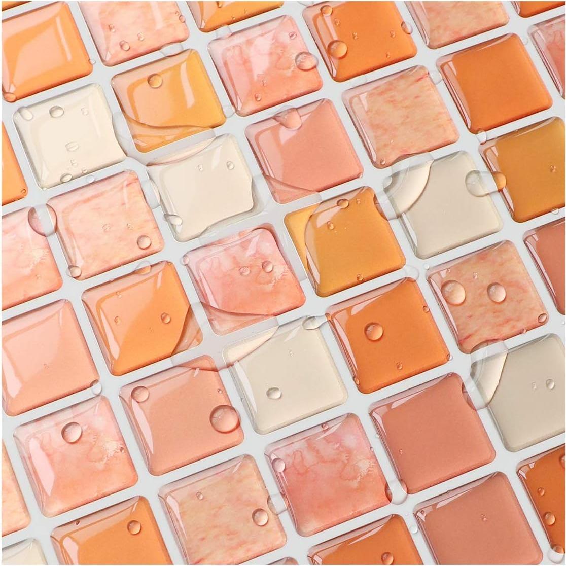 Azulejos Mosaico 3D Autoadhesivos Yoillione Naranja 23.6x23.6cm
