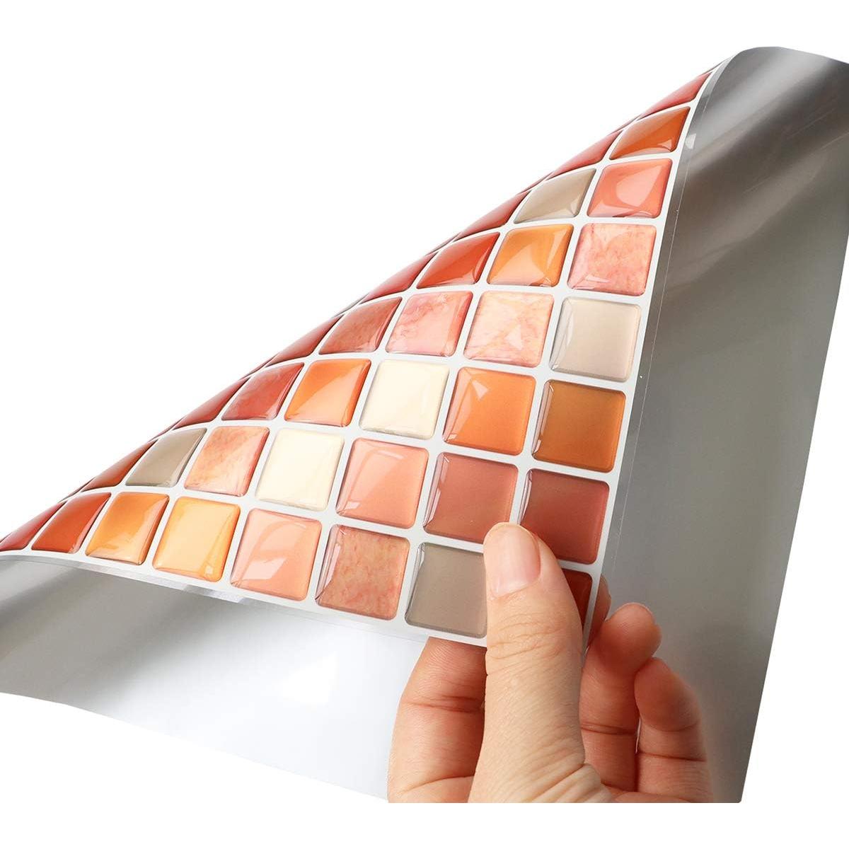 Azulejos Mosaico 3D Autoadhesivos Yoillione Naranja 23.6x23.6cm