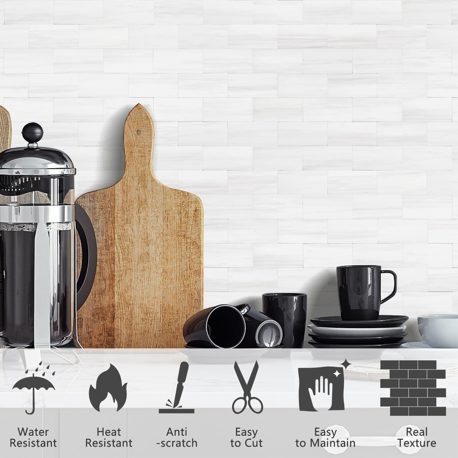 Azulejos Autoadhesivos STICKGOO 10 Hojas Mármol Blanco 0.84m²