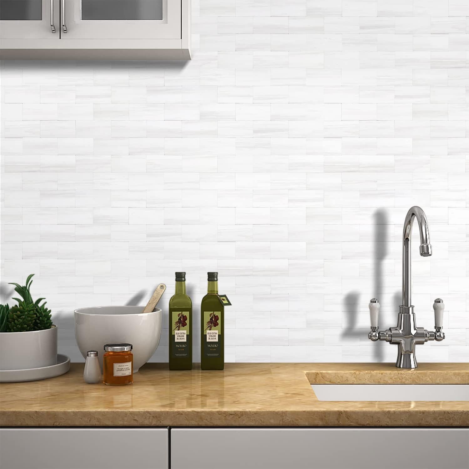 Azulejos Autoadhesivos STICKGOO 10 Hojas Mármol Blanco 0.84m²