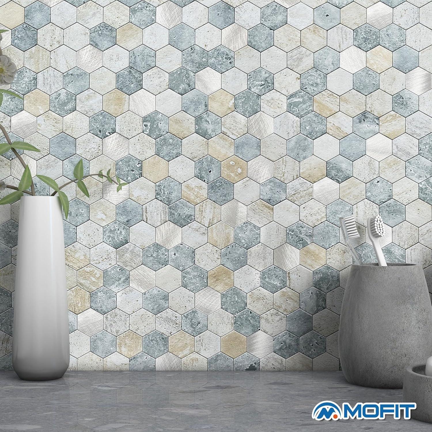 Azulejos Hexagonales Autoadhesivos MOFIT 5 Hojas Azul Verde Gris