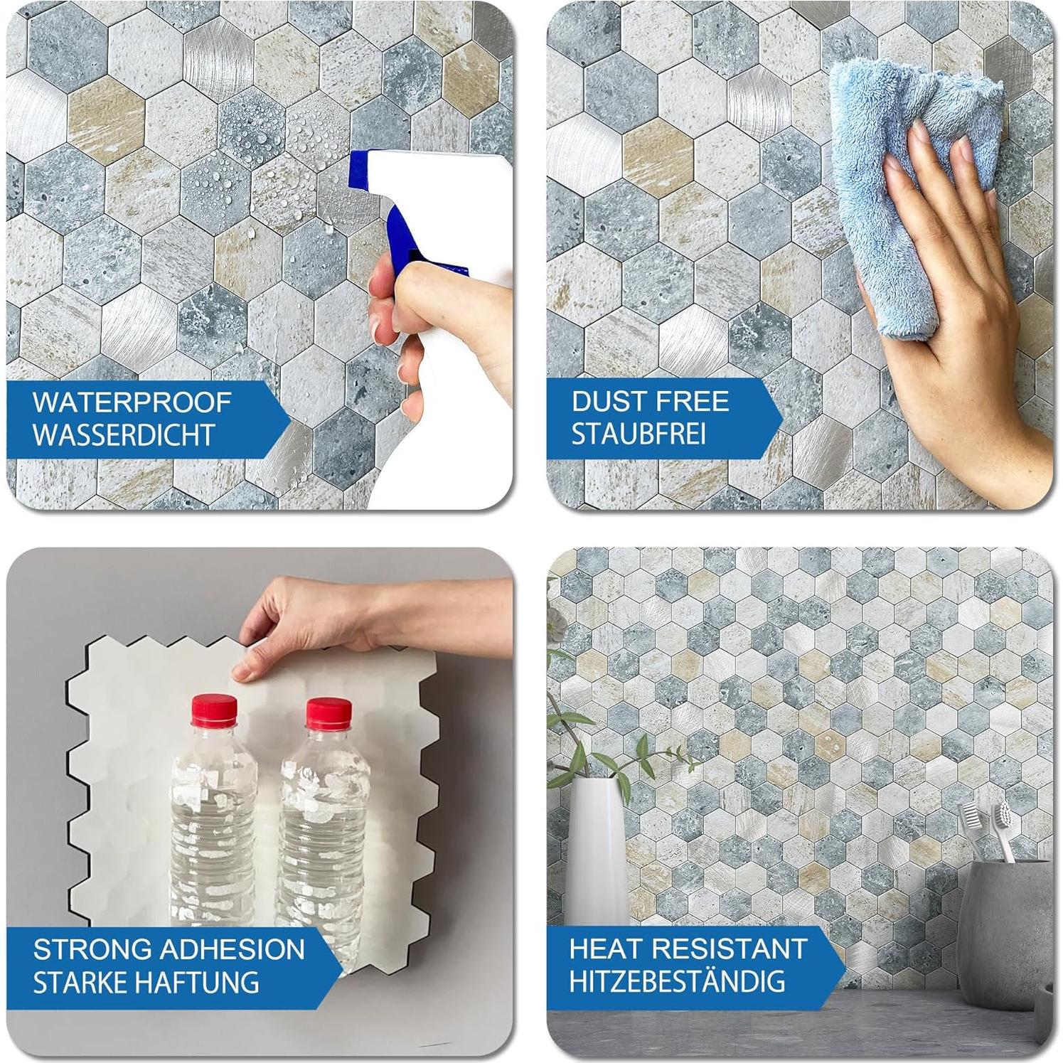 Azulejos Hexagonales Autoadhesivos MOFIT 5 Hojas Azul Verde Gris