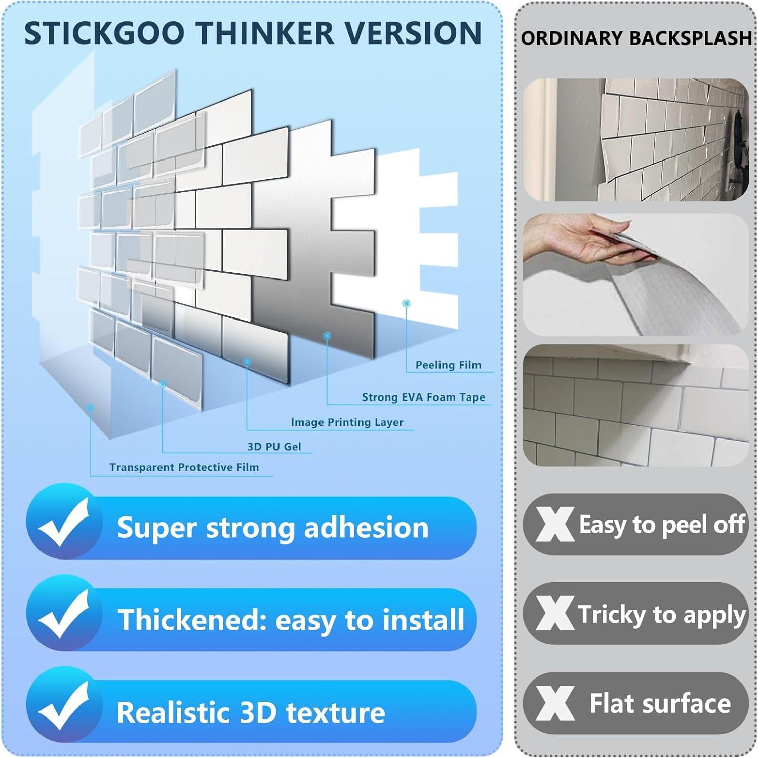 Azulejos Autoadhesivos STICKGOO Subway Blancos 10 Hojas 30.48x30.48cm