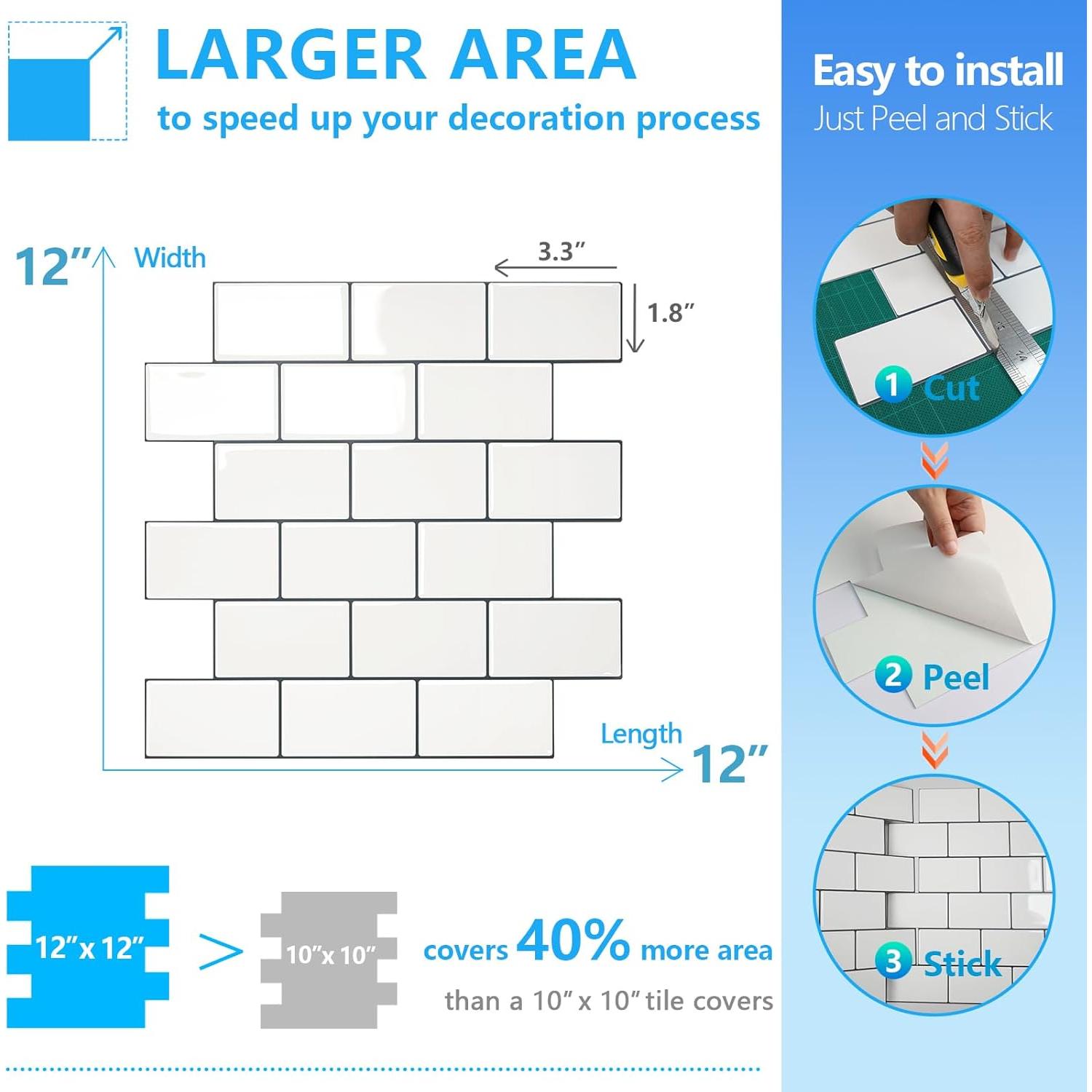 Azulejos Autoadhesivos STICKGOO Subway Blancos 10 Hojas 30.48x30.48cm