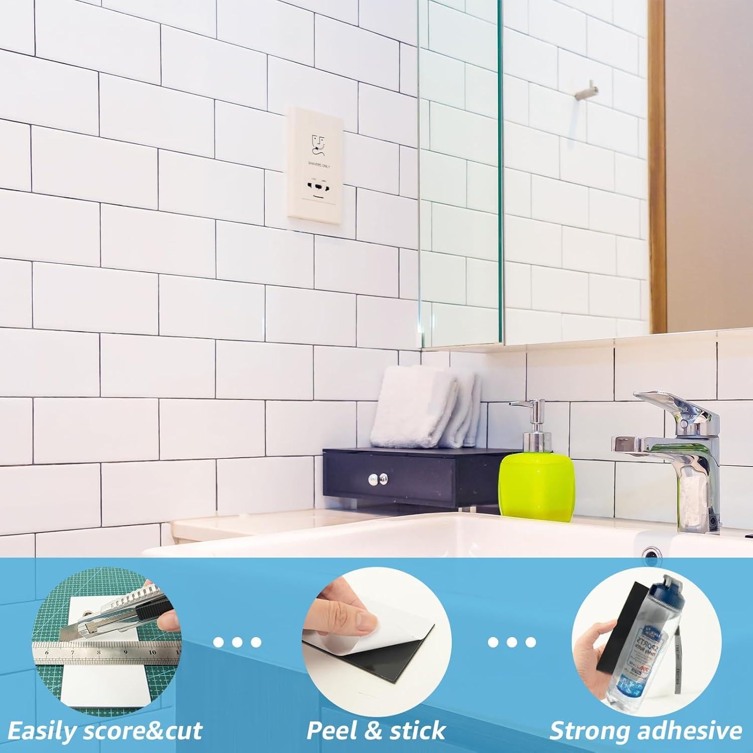 Azulejo de Pared Autoadhesivo Art3d 102 Piezas 7.62x15.24cm Blanco