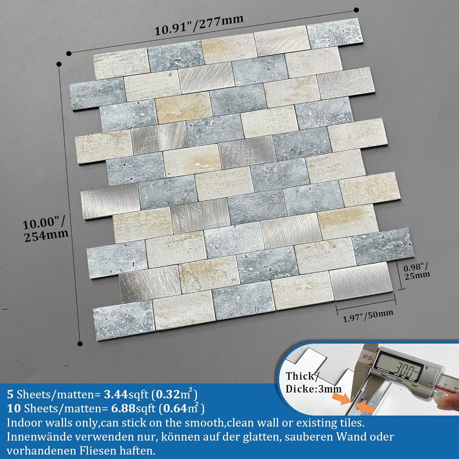 Azulejos autoadhesivos M MOFIT 10 hojas 3D impermeables