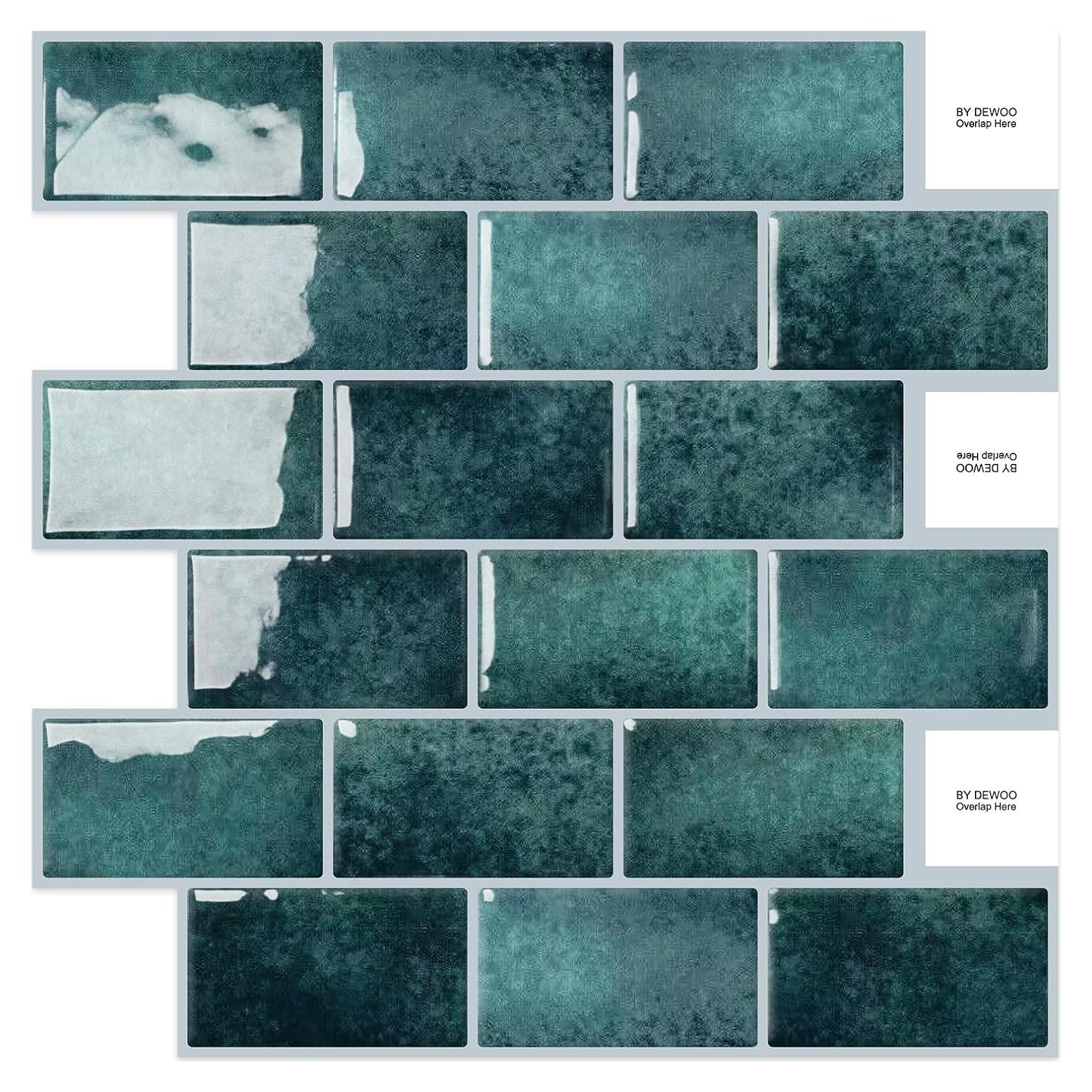 Azulejo autoadhesivo DEWOO verde azulado 10 hojas 30.48x30.48 cm