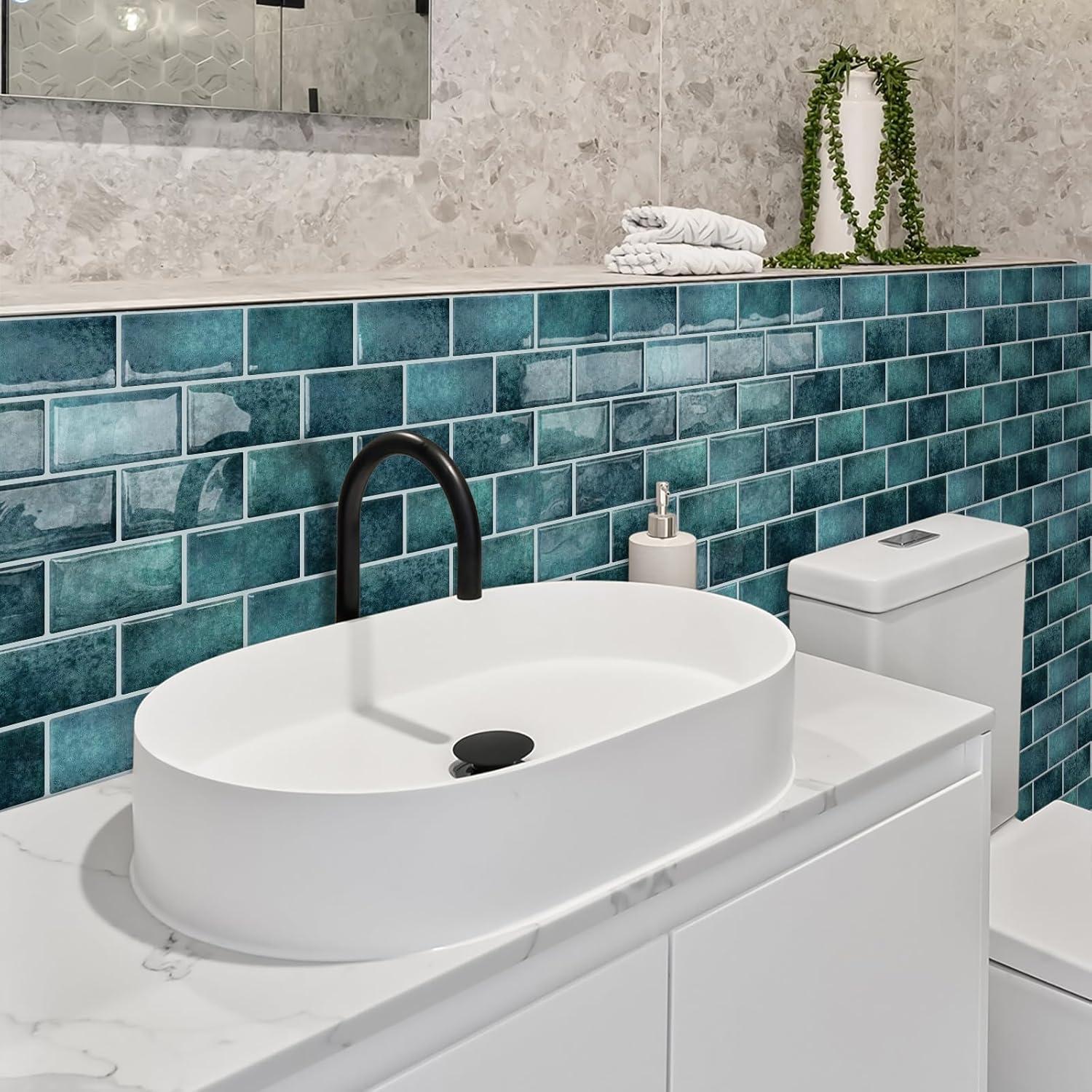 Azulejo autoadhesivo DEWOO verde azulado 10 hojas 30.48x30.48 cm