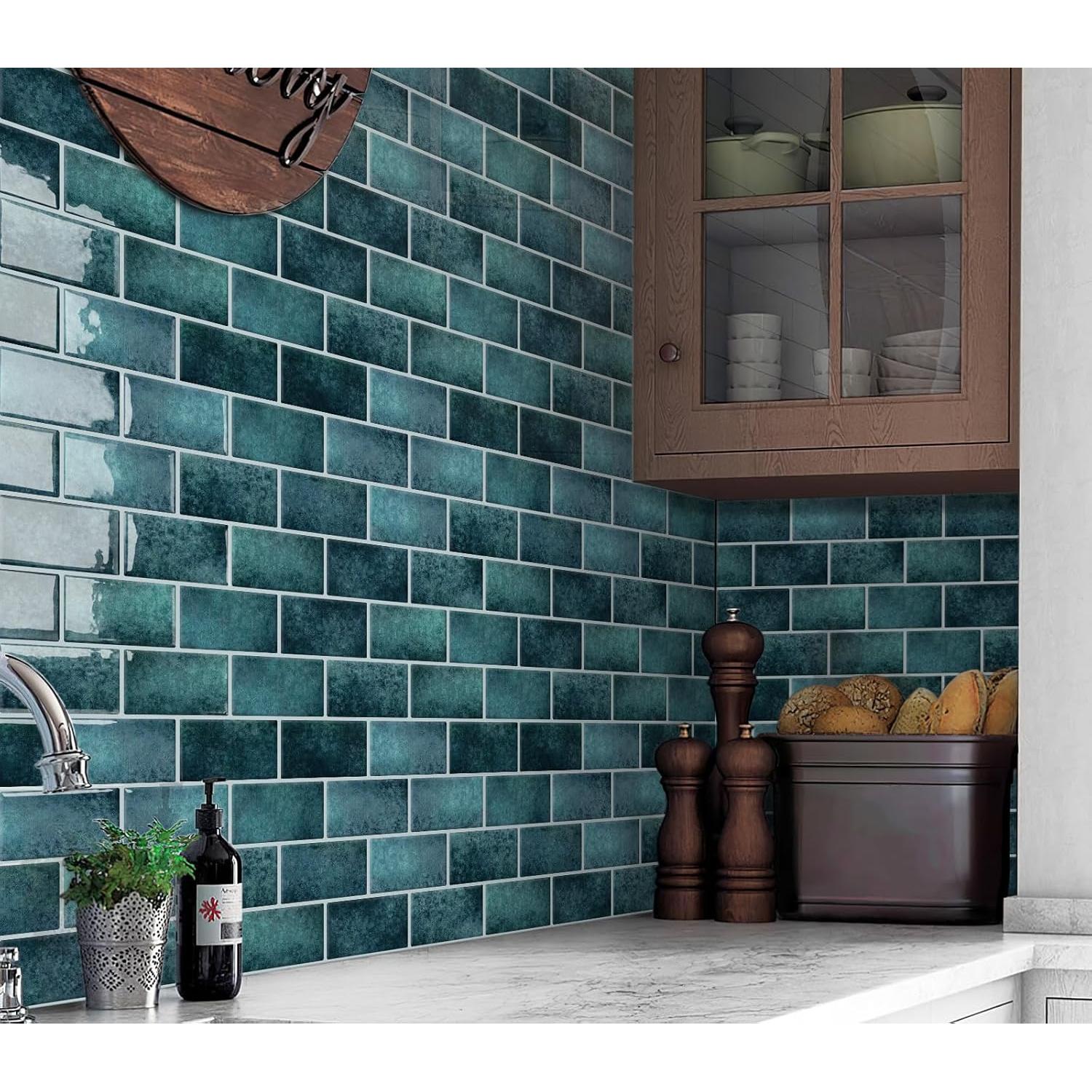 Azulejo autoadhesivo DEWOO verde azulado 10 hojas 30.48x30.48 cm