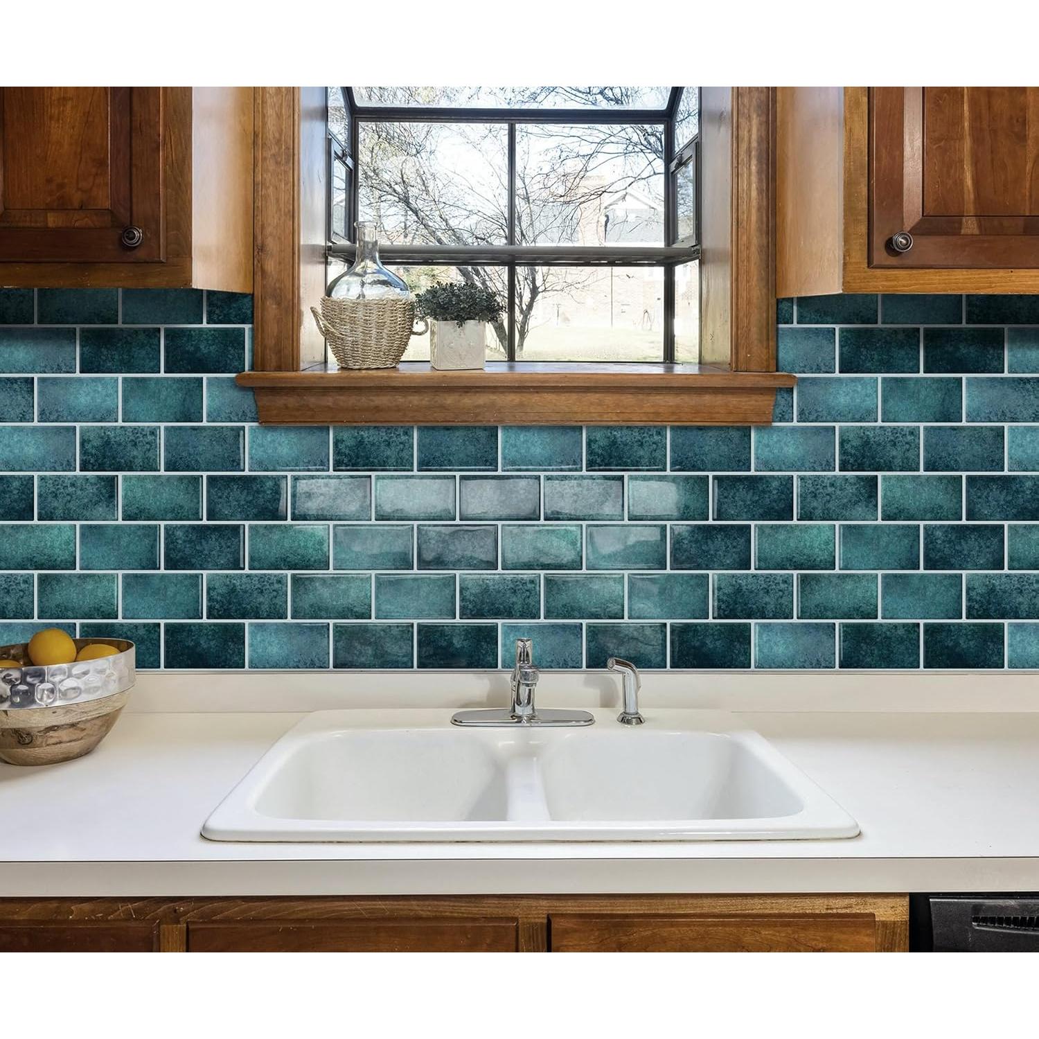 Azulejo autoadhesivo DEWOO verde azulado 10 hojas 30.48x30.48 cm