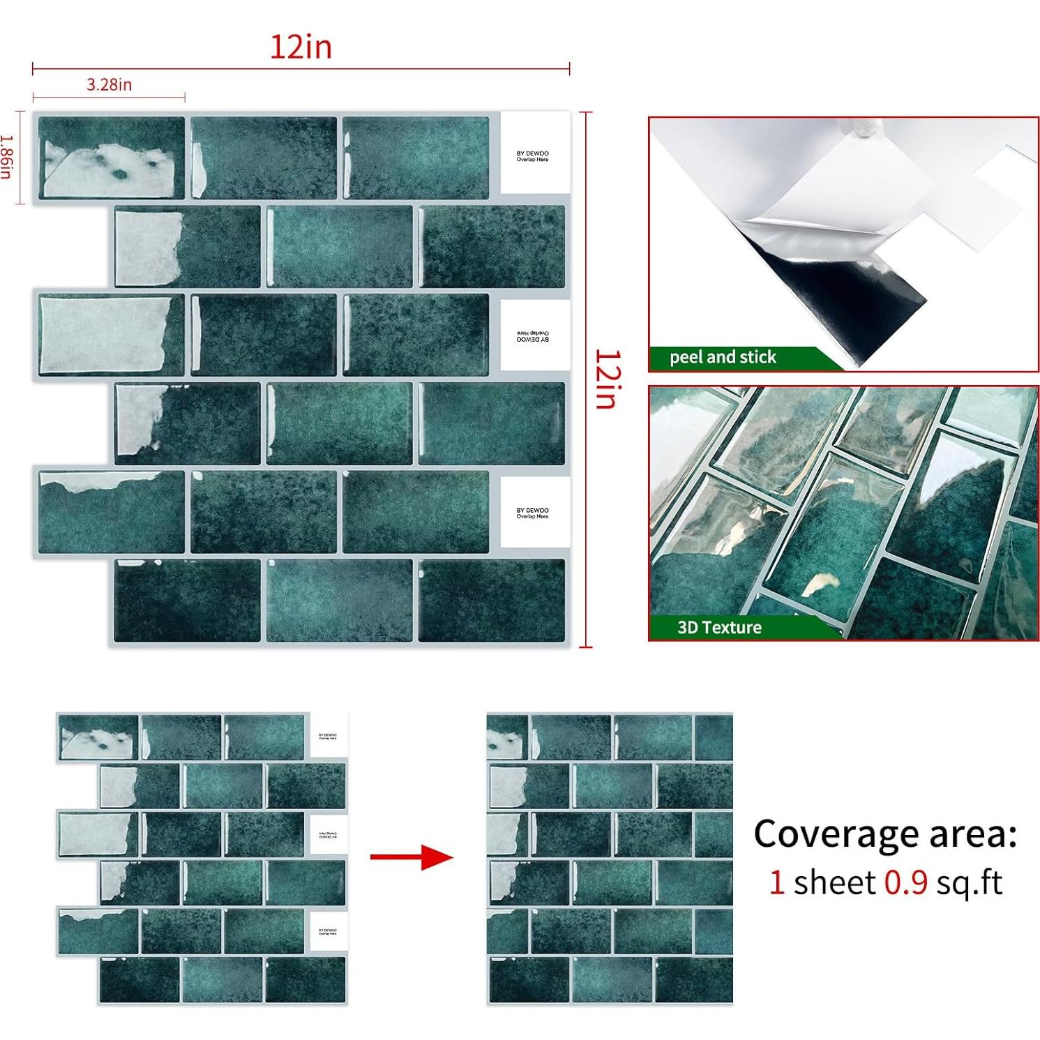 Azulejo autoadhesivo DEWOO verde azulado 10 hojas 30.48x30.48 cm