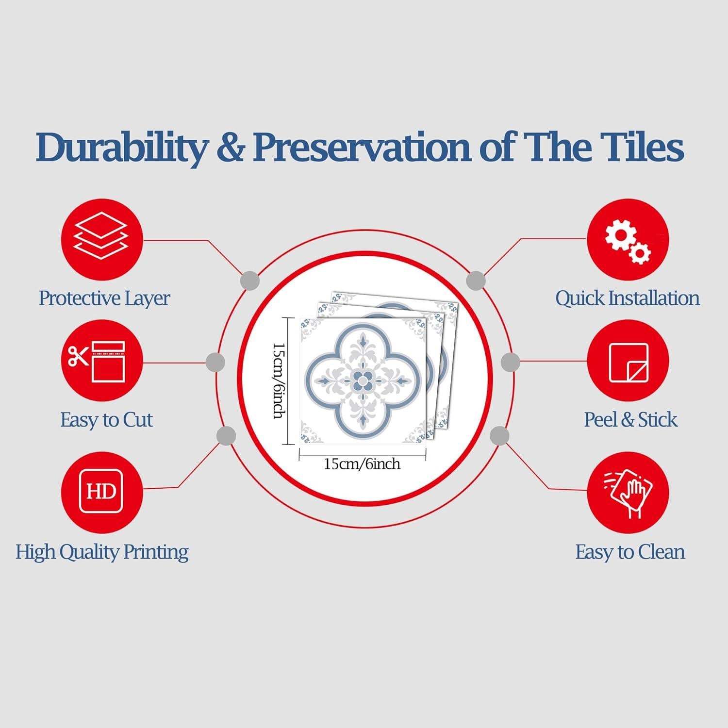 Pegatinas de Azulejos Autoadhesivas SVNOOC 12 Piezas 15x15 cm