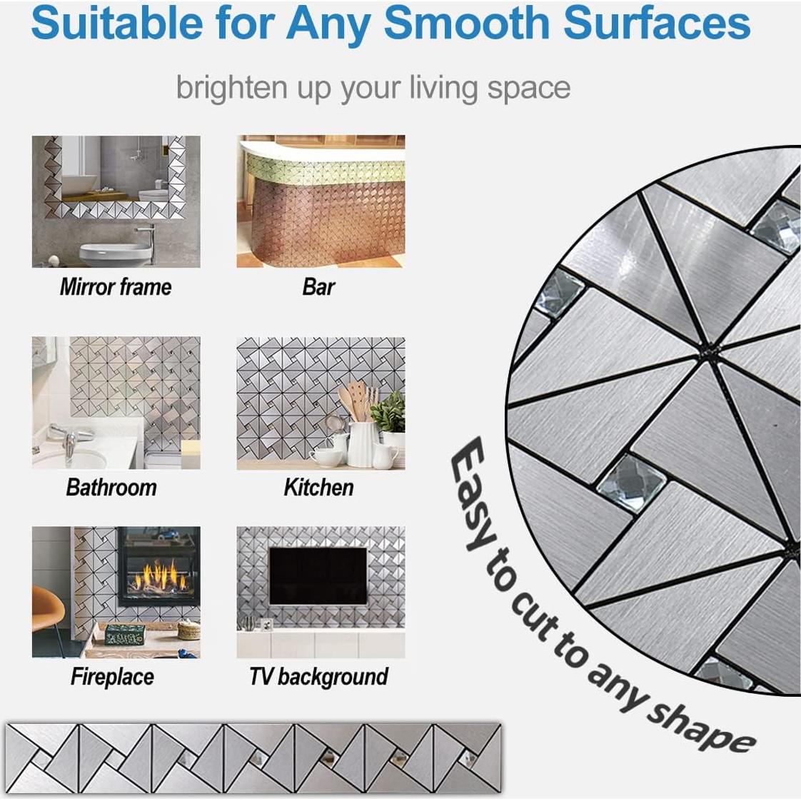 Azulejos Autoadhesivos DICOFUN 10 Hojas 30.48x30.48cm Plata