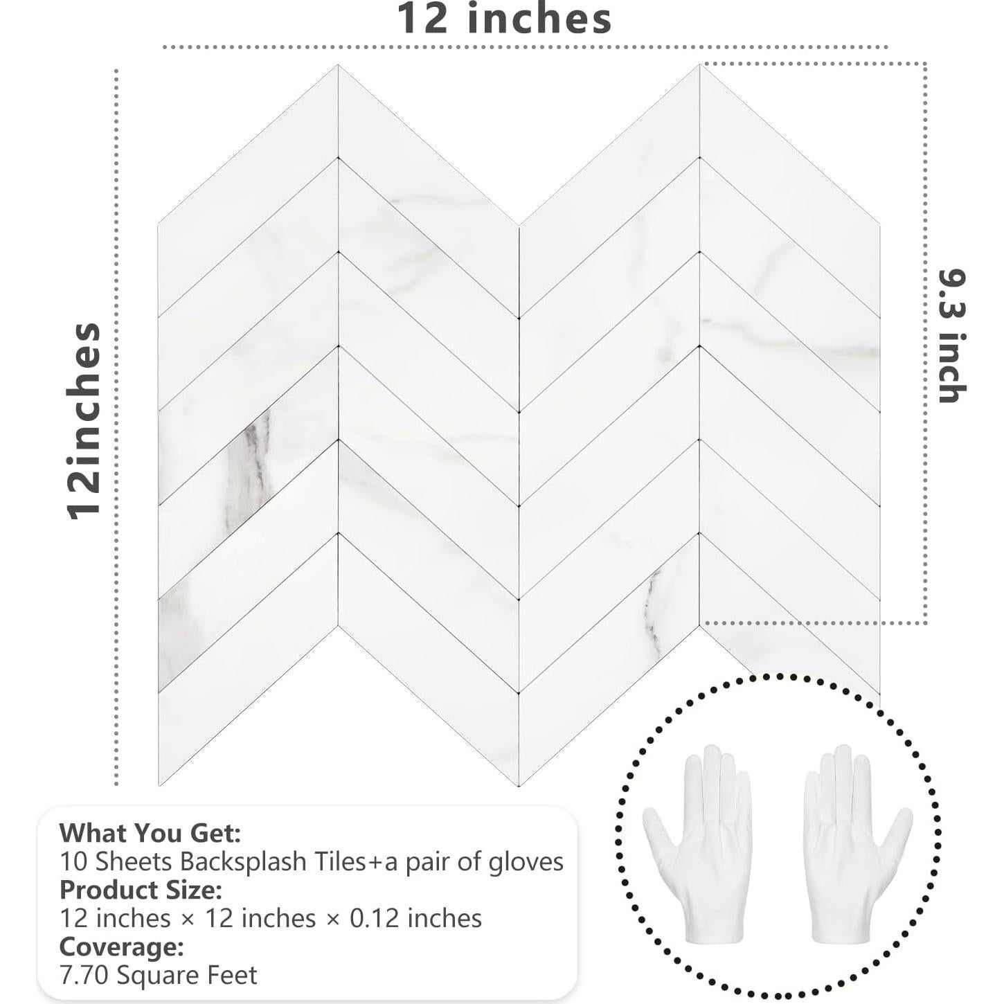 Azulejos Autoadhesivos STICKGOO 10 Hojas Mármol Blanco 30.48cm