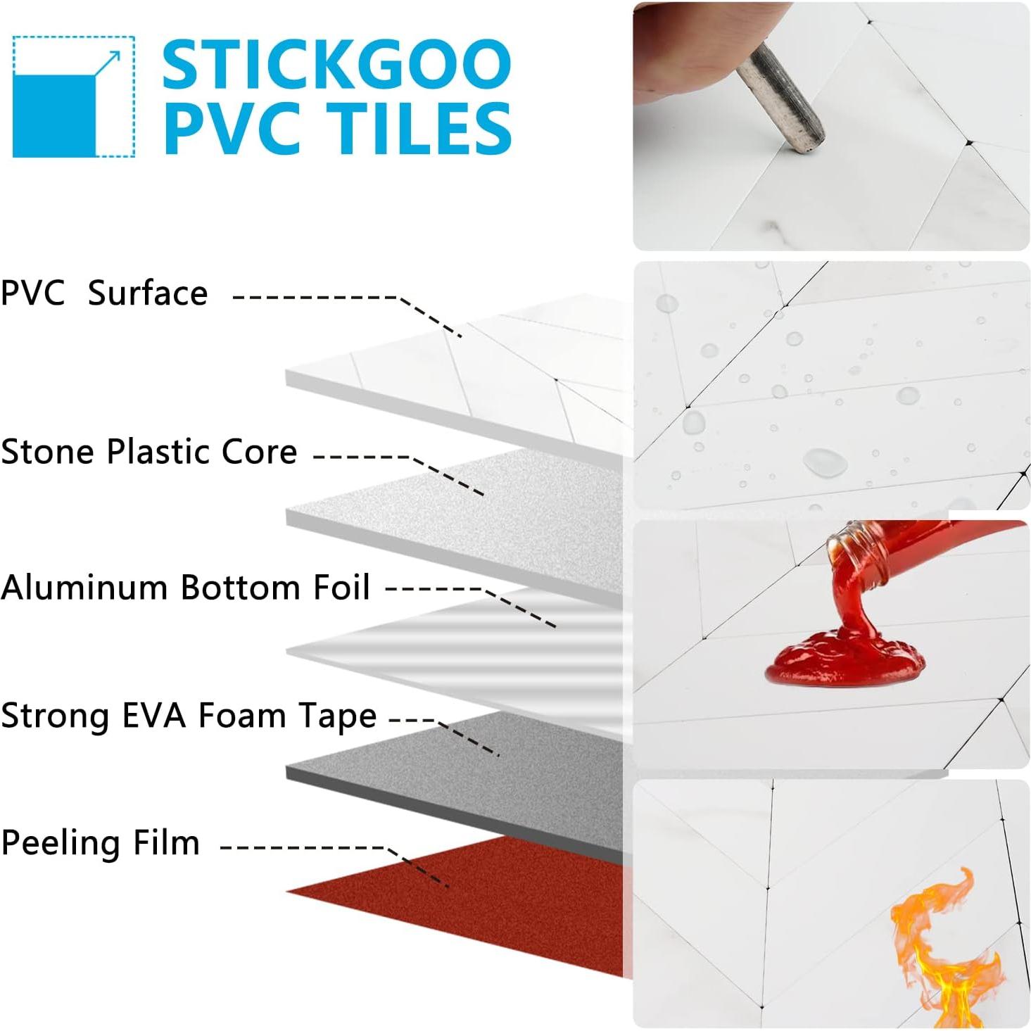 Azulejos Autoadhesivos STICKGOO 10 Hojas Mármol Blanco 30.48cm