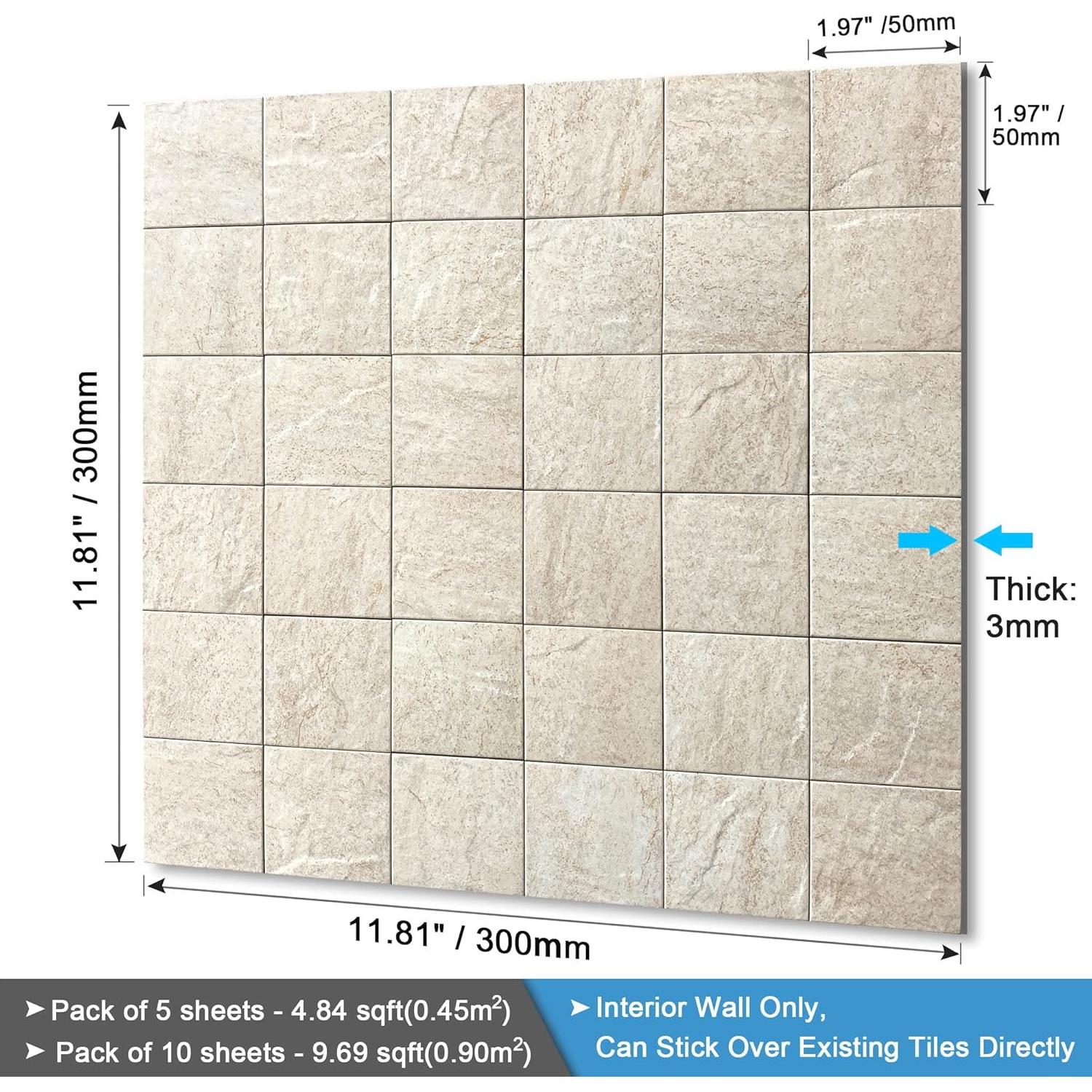 Azulejos Autoadhesivos BeNice Beige 30.48x30.48cm - 10 Hojas