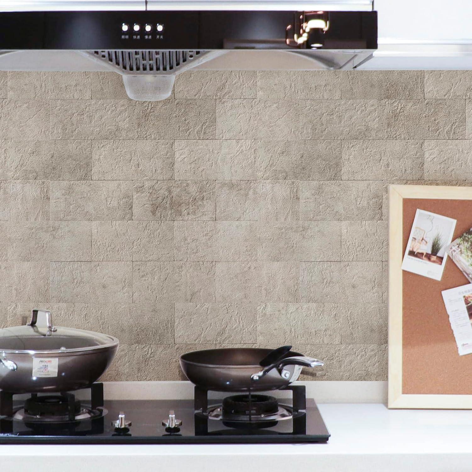 Azulejos Autoadhesivos Art3d 10 Piezas Beige Piedra 29x34 cm