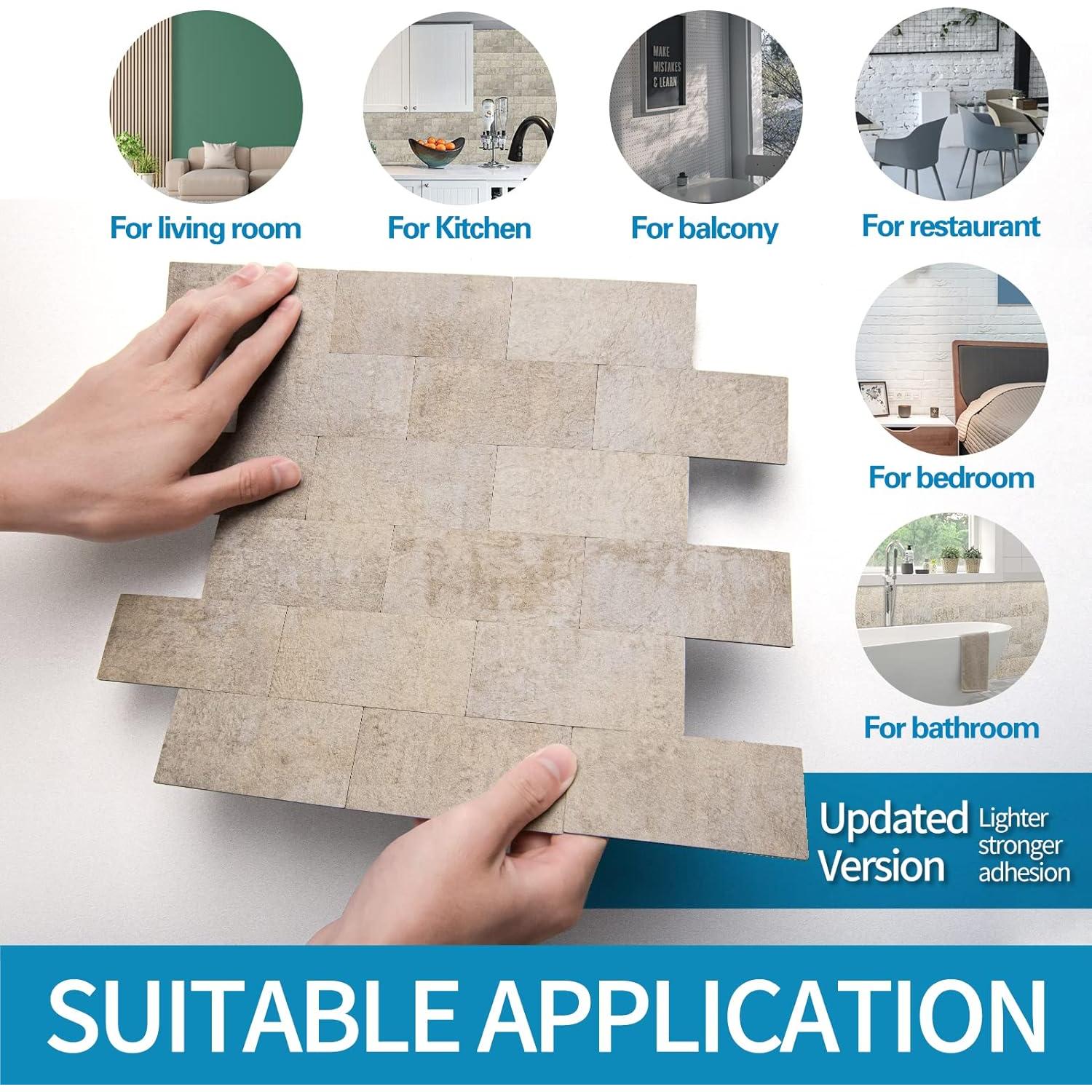 Azulejos Autoadhesivos Art3d 10 Piezas Beige Piedra 29x34 cm