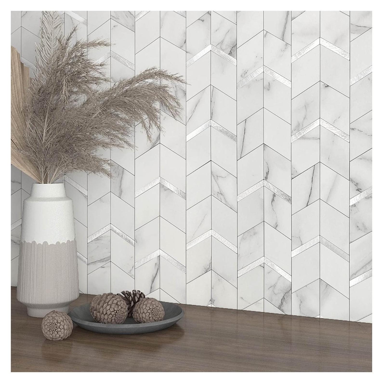 Azulejo Autoadhesivo 3D MOFIT Blanco Plateado - 10 Hojas