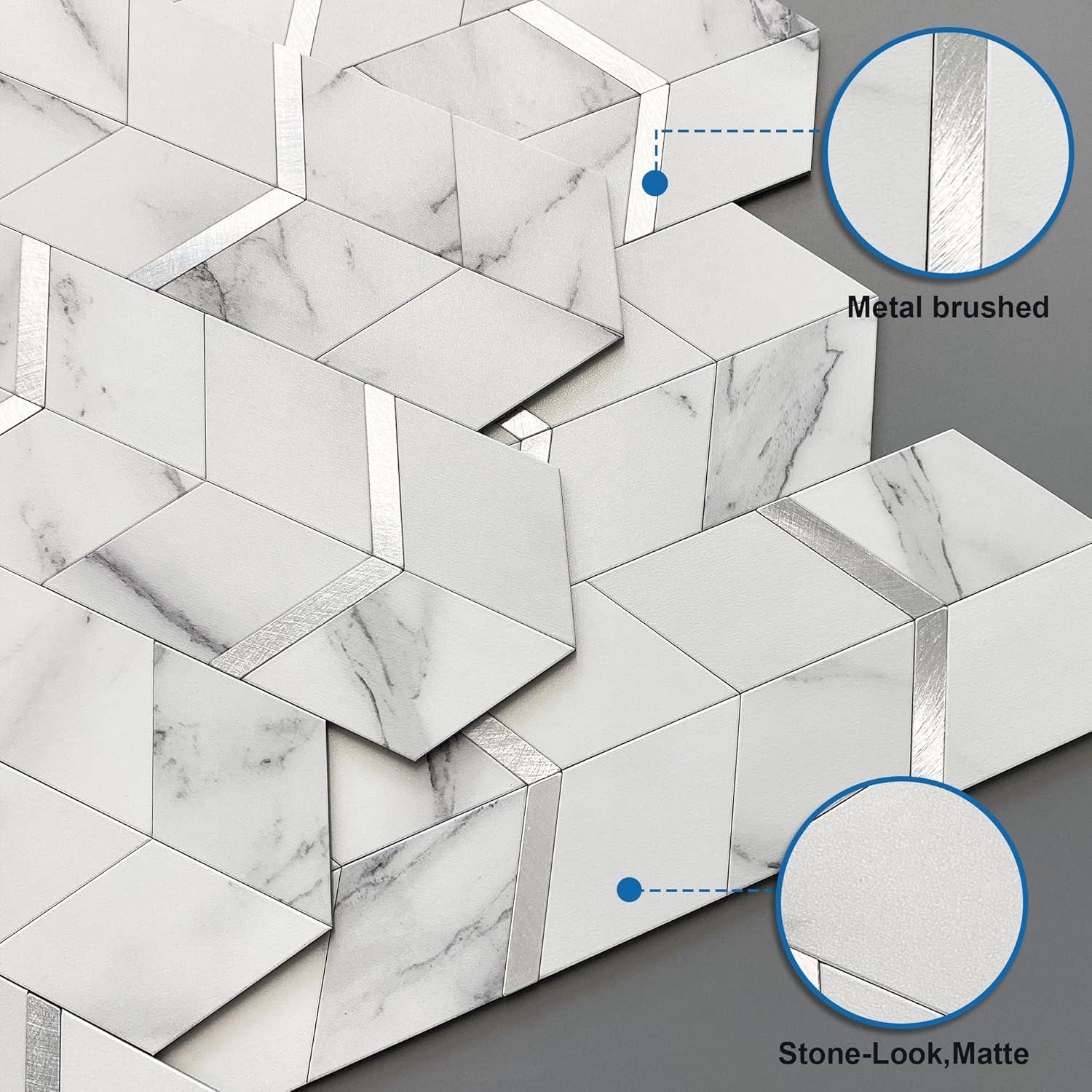 Azulejo Autoadhesivo 3D MOFIT Blanco Plateado - 10 Hojas